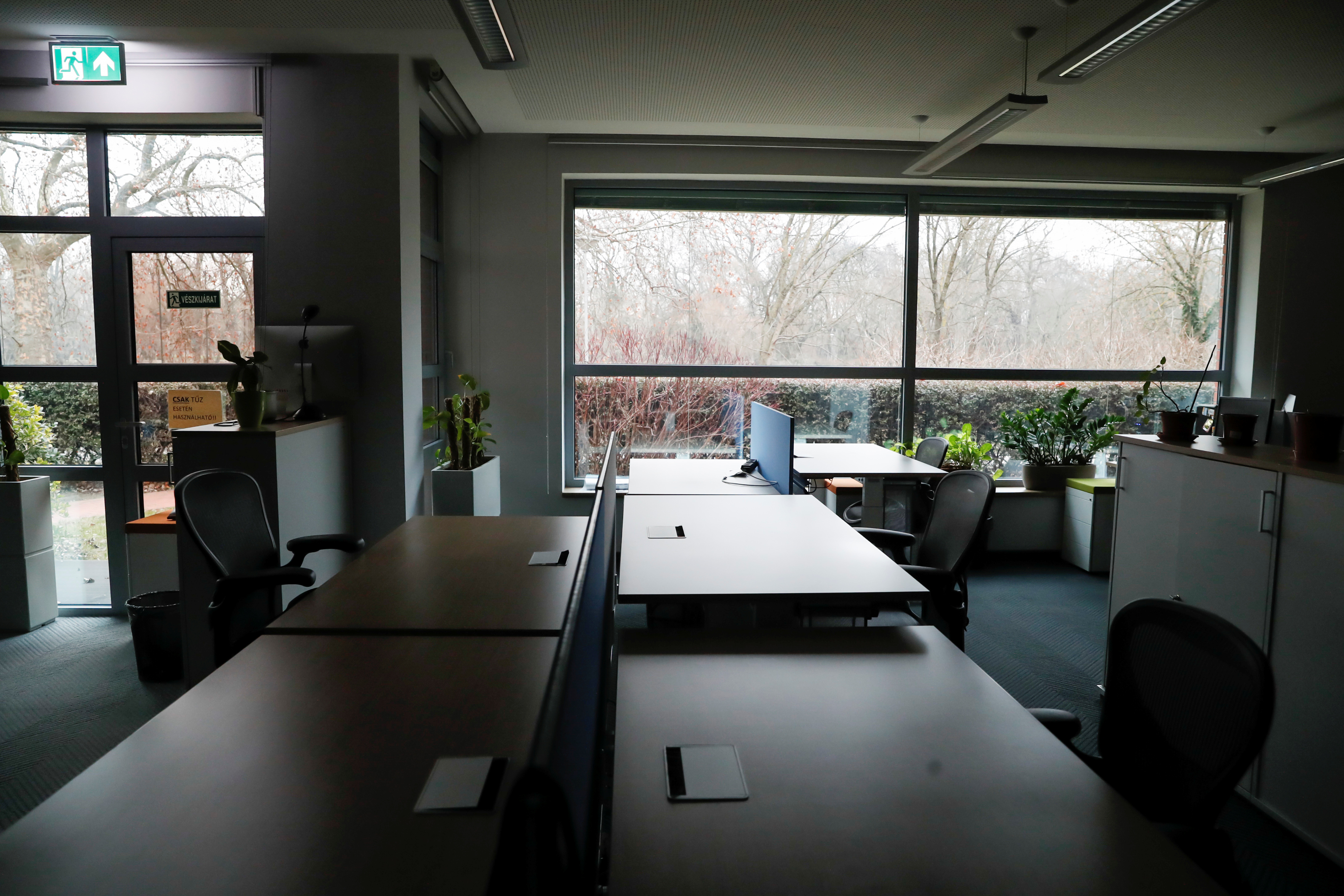 An empty office is pictured at Graphisoft HQ in Budapest