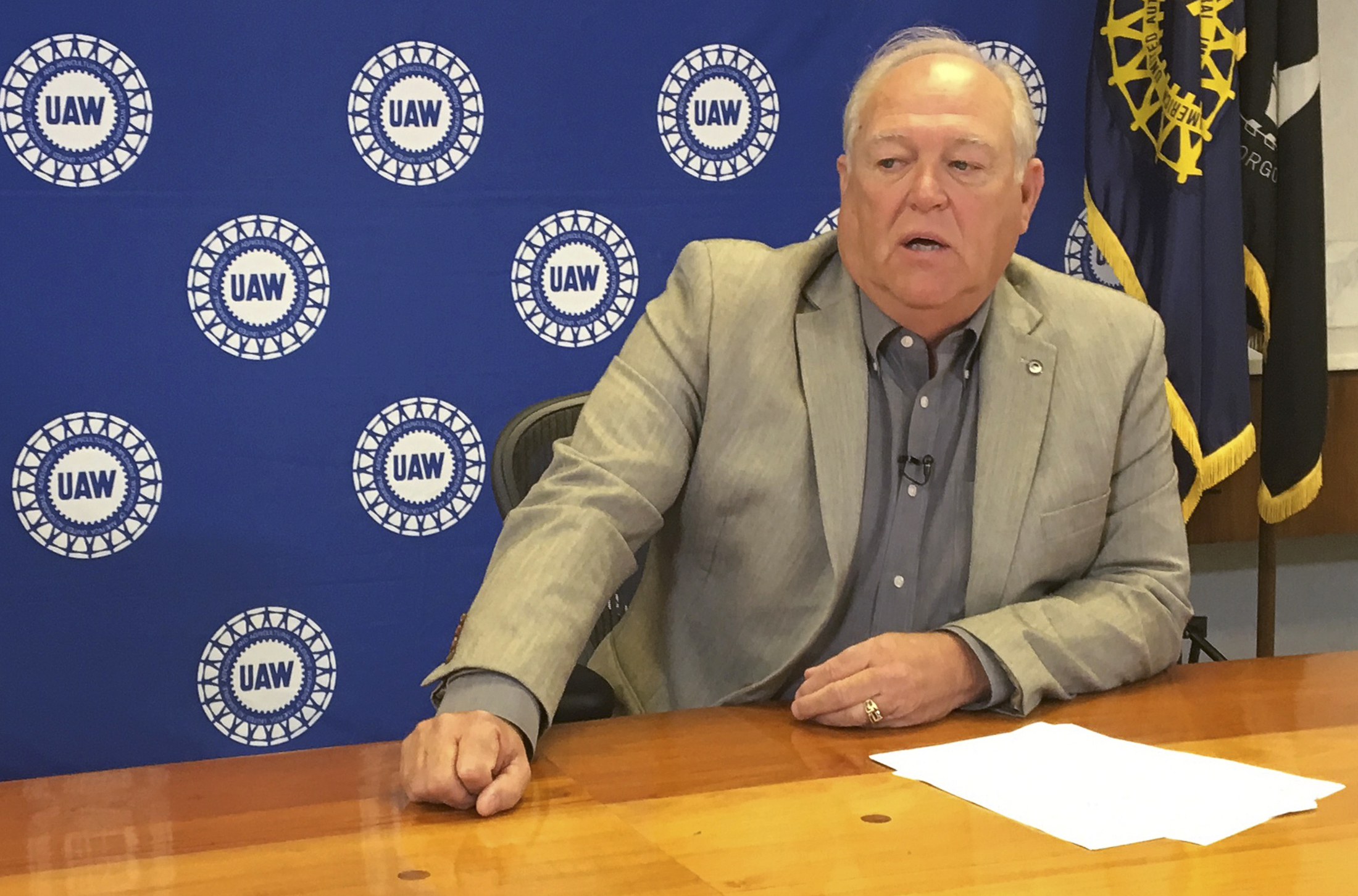 UAW President Williams at press briefing in Detoit