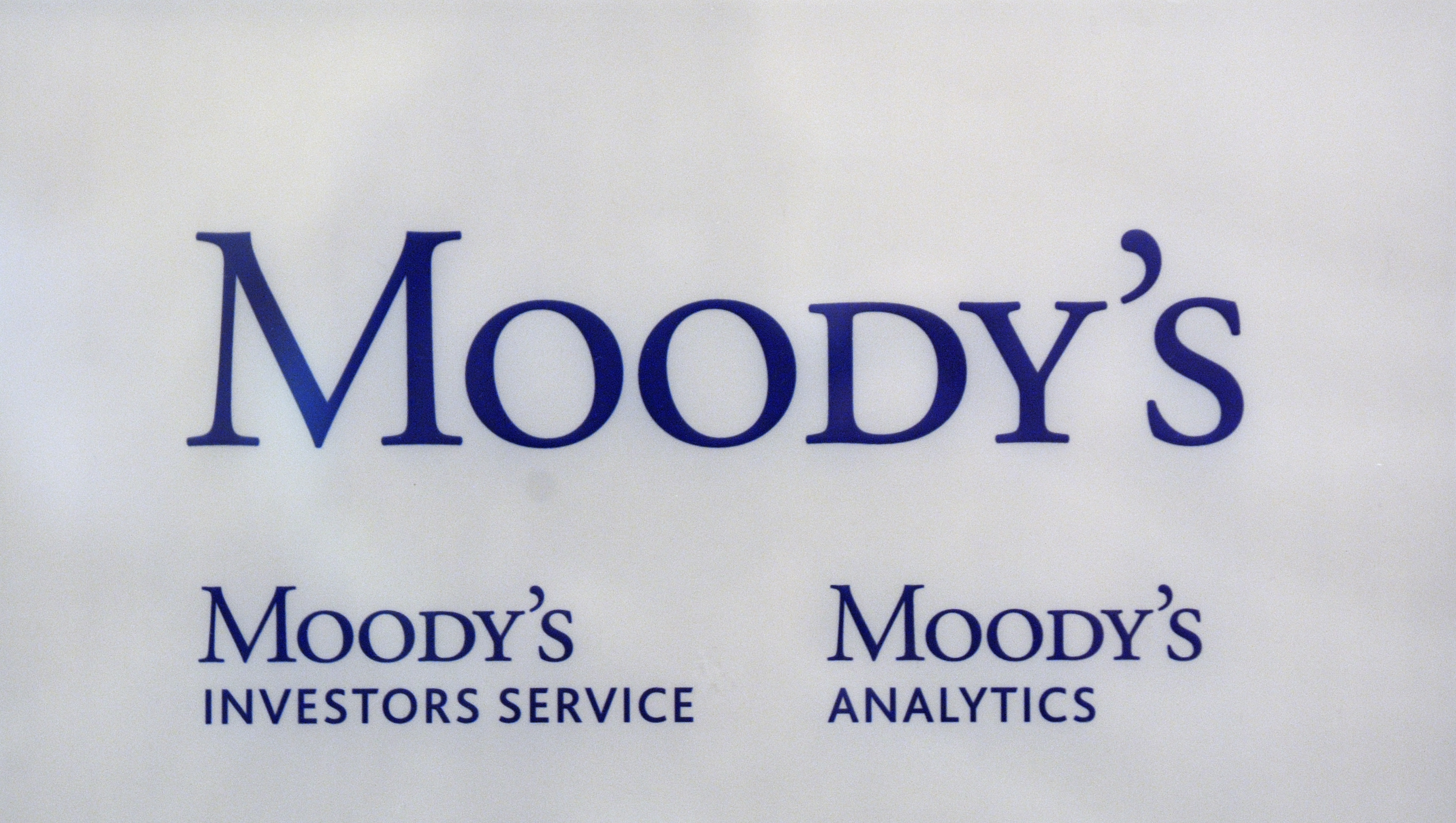The logo of credit rating agency Moody's Investor Services is seen outside the office in Paris