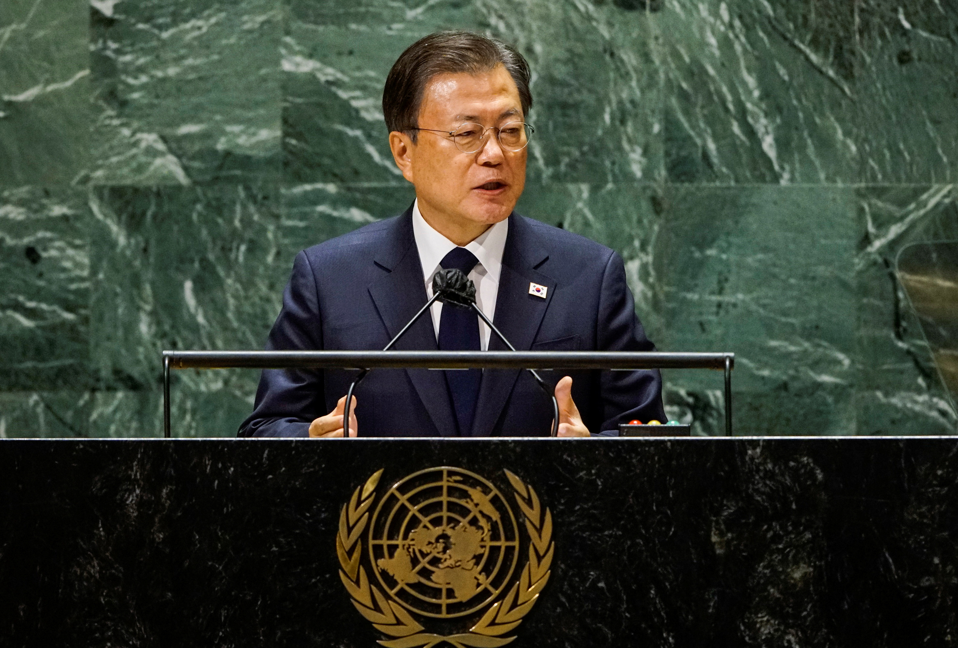 South Korea's President Moon Jae-in addresses 76th Session of the U.N. General Assembly in New York City