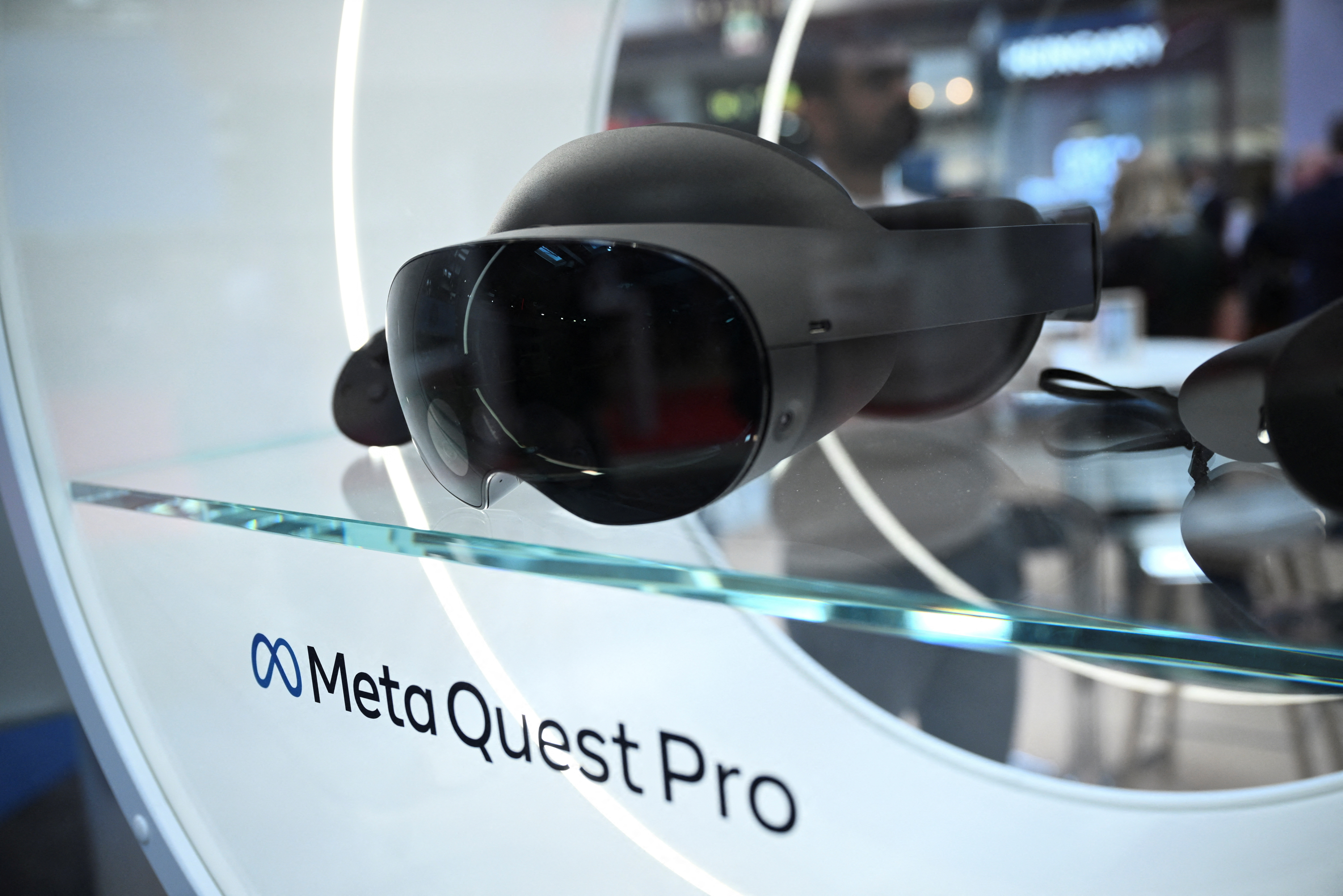Meta Quest Pro device on a shelf.