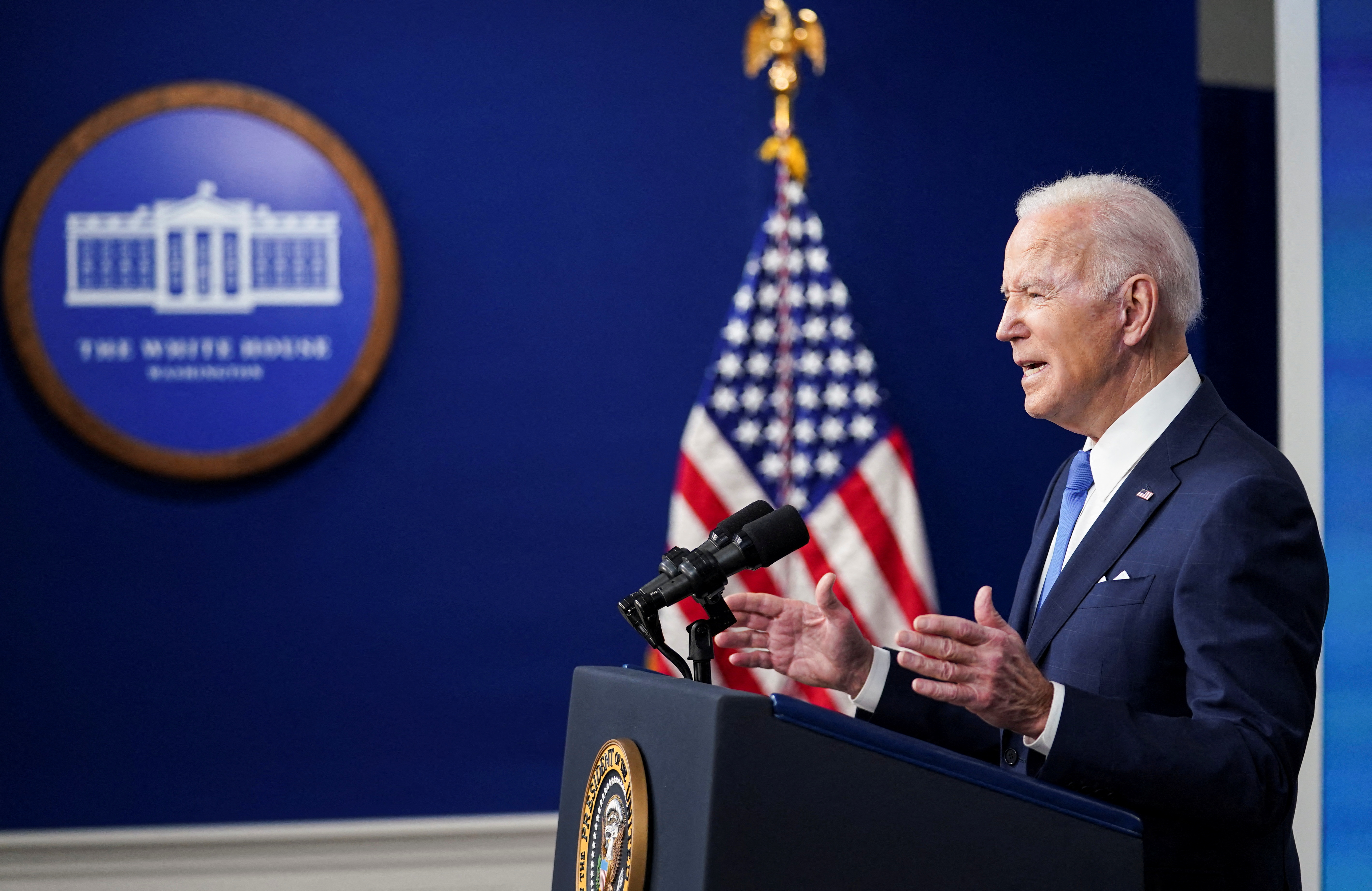 U.S. President Biden speaks about Bipartisan Infrastructure Law at the White House in Washington