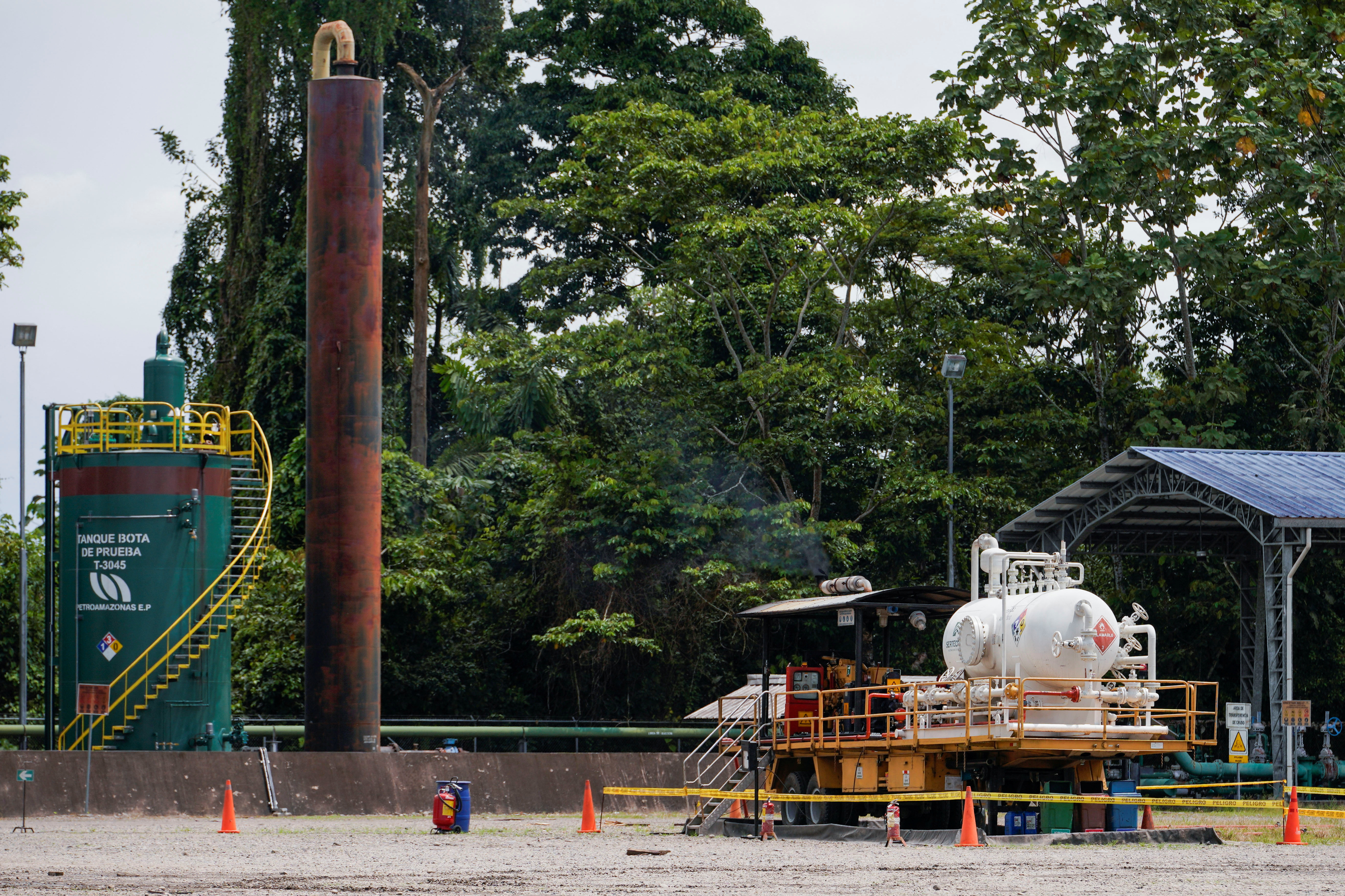 Infrastructure of Ecuador's state-run oil company Petroecuador is pictured outside of Nueva Loja