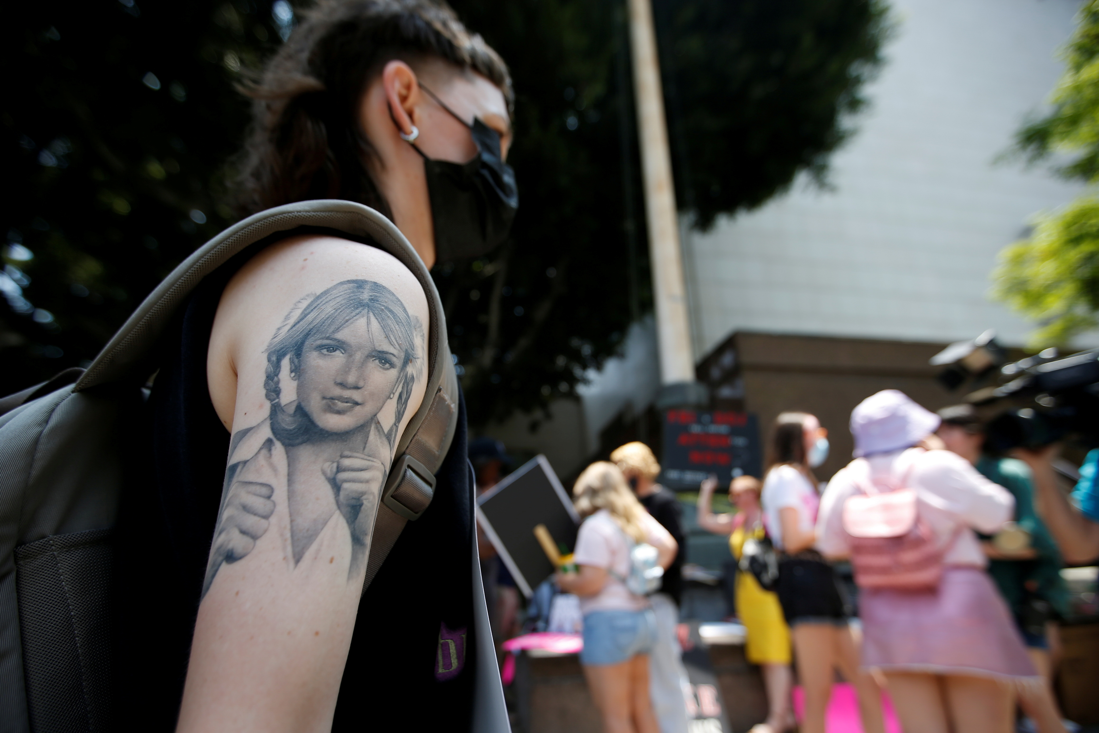 People protest in support of pop star Britney Spears on the day of a conservatorship case hearing in Los Angeles