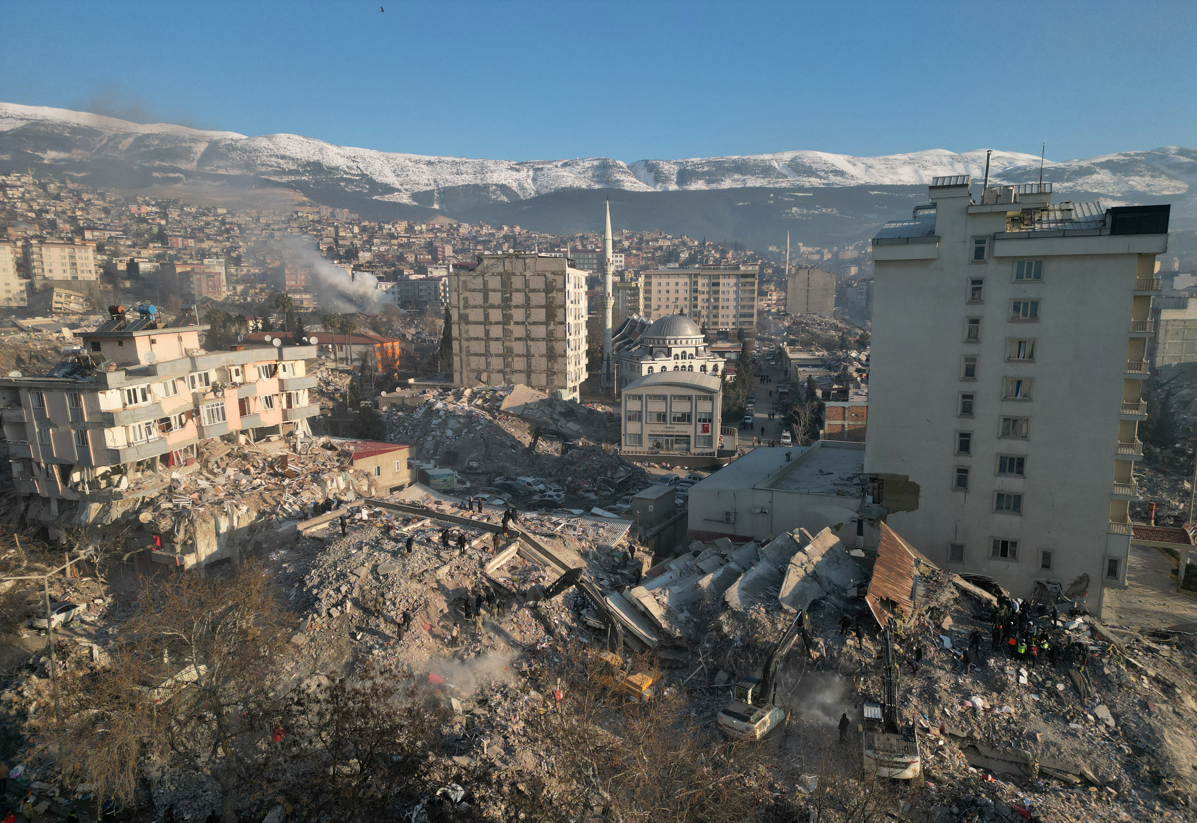 Picture shows collapsed buildings, in the aftermath of the deadly earthquake in Kahramanmaras