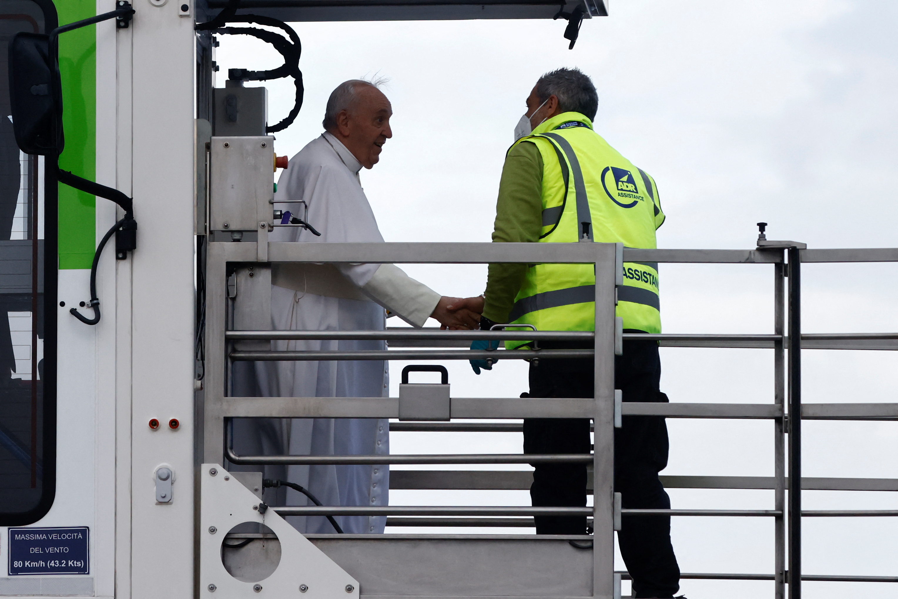 Pope Francis arrives to board a plane for his visit to Malta, at Leonardo da Vinci-Fiumicino Airport in Rome
