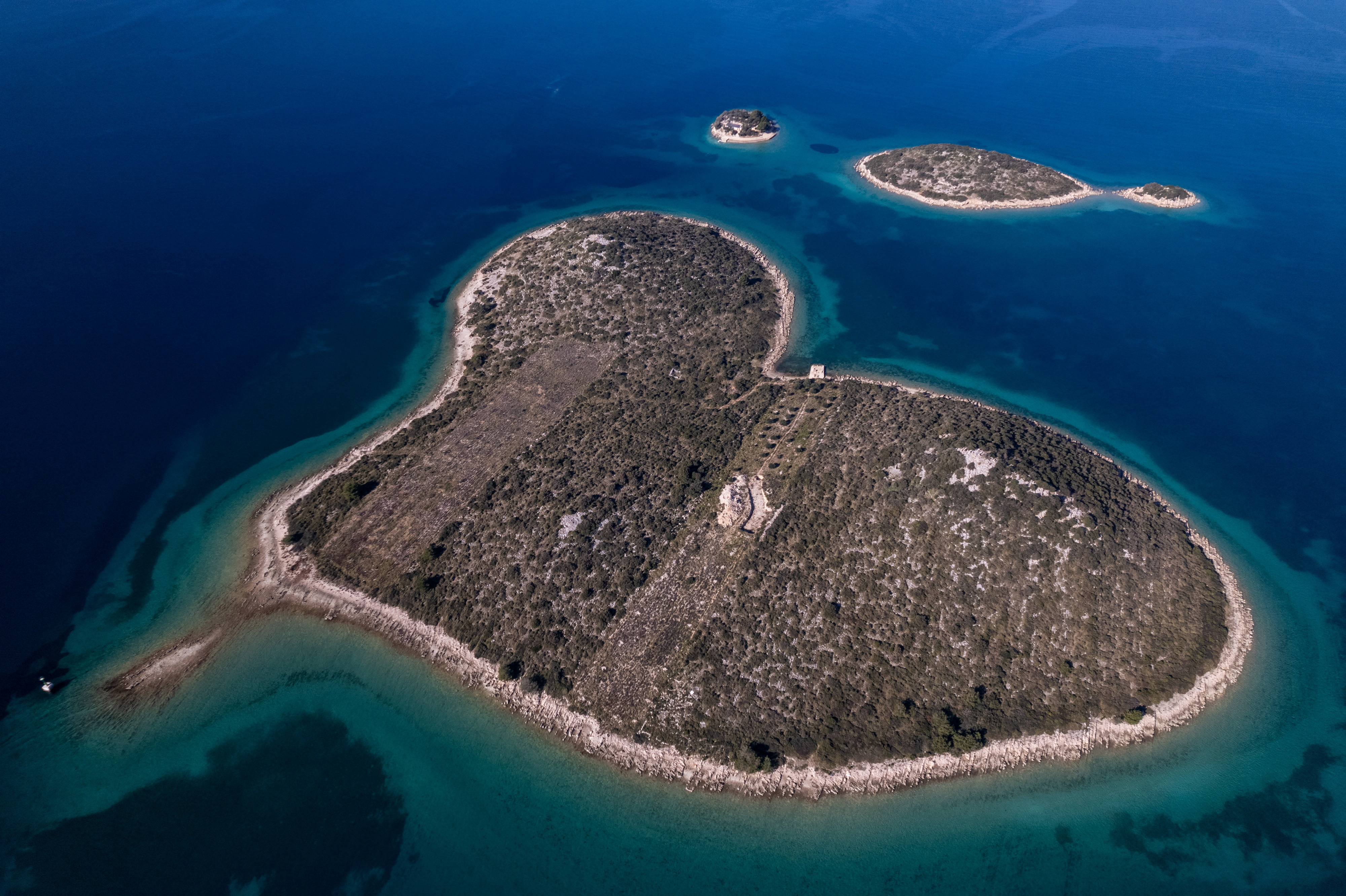 Island Galesnjak is seen from above near Biograd na Moru