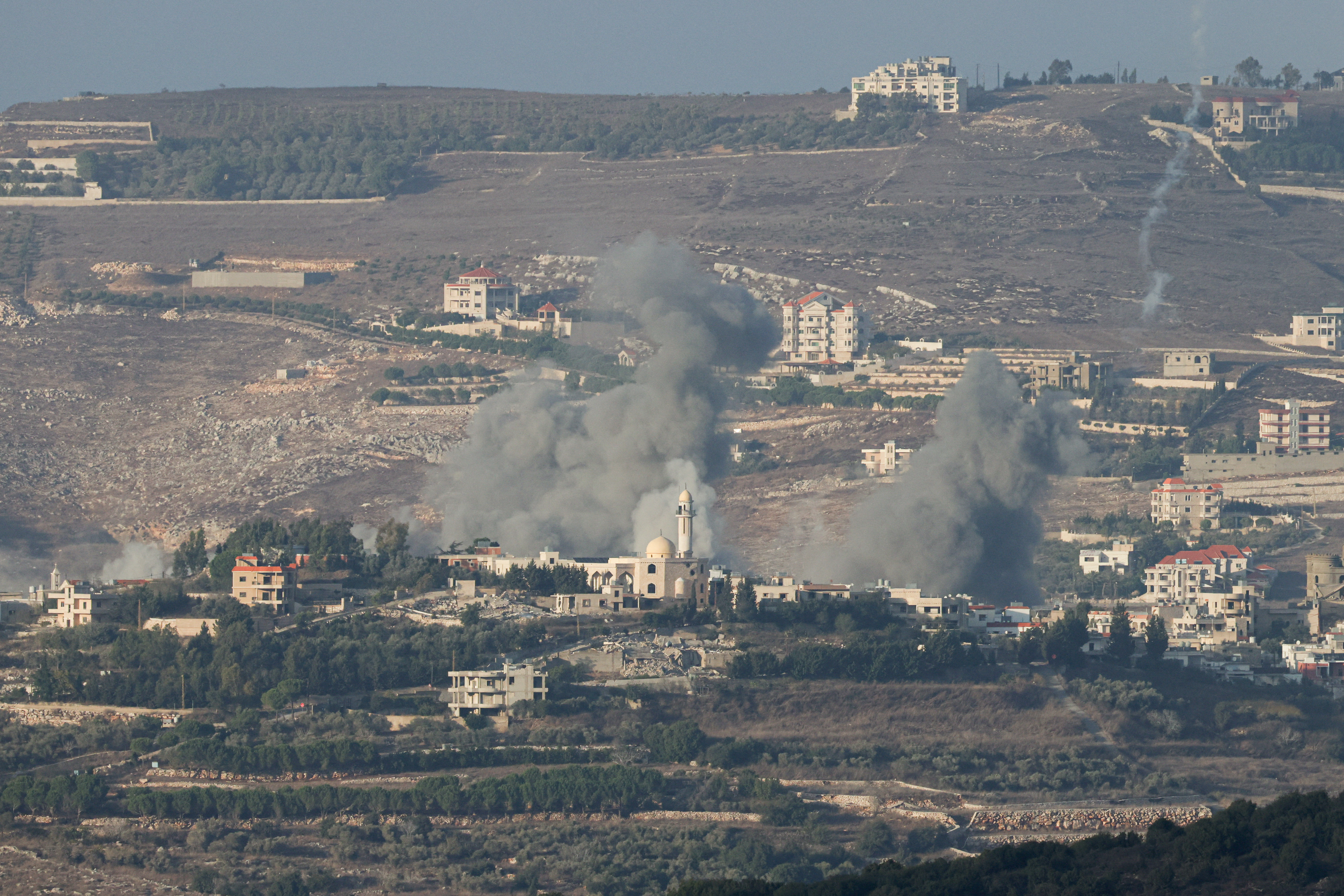 Ongoing hostilities between Hezbollah and Israeli forces, as seen from northern Israel