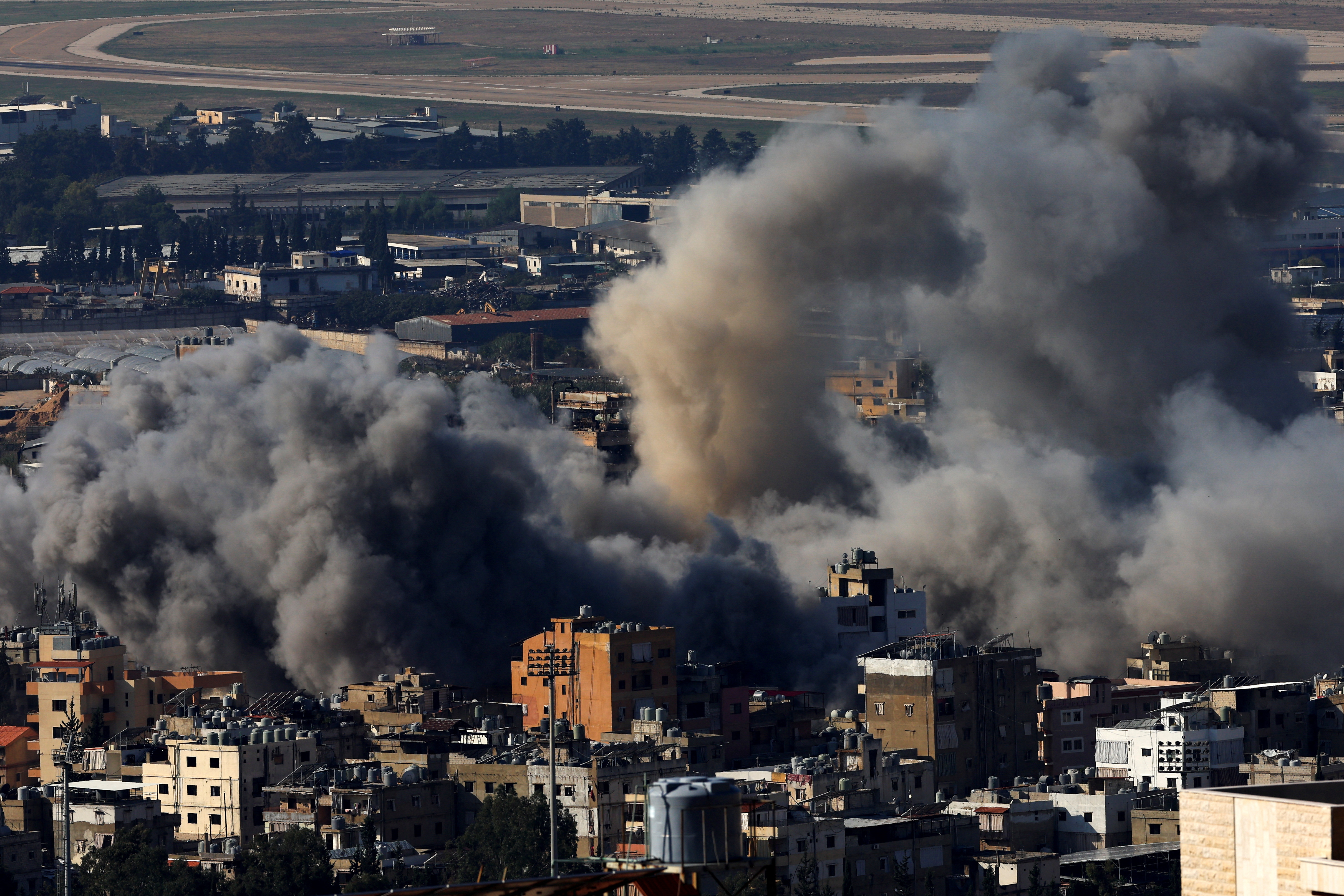 Aftermath of an Israeli strike as seen from Baabda