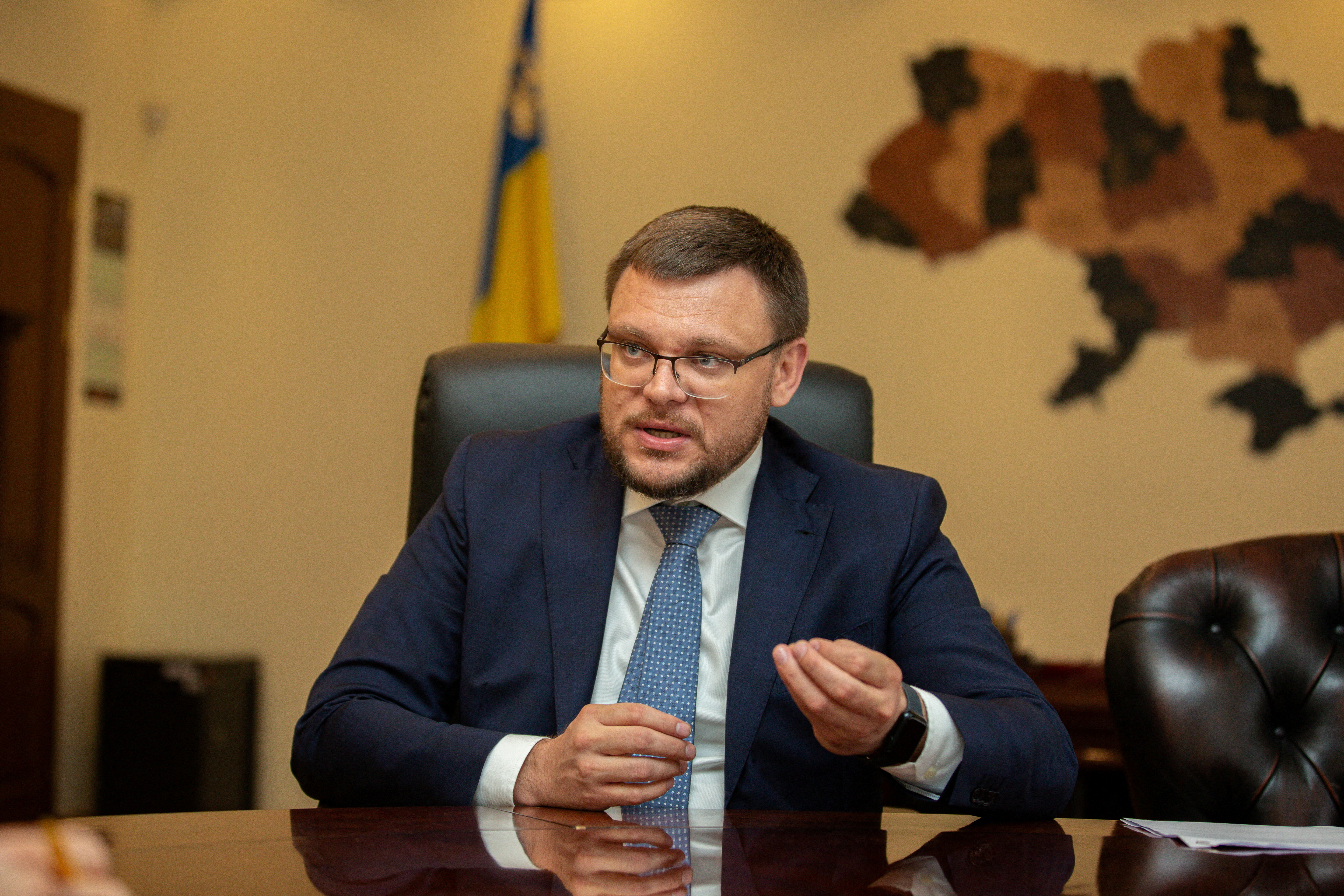 Semen Kryvonos, director of the National Anti-Corruption Bureau of Ukraine, speaks with Reuters in Kyiv