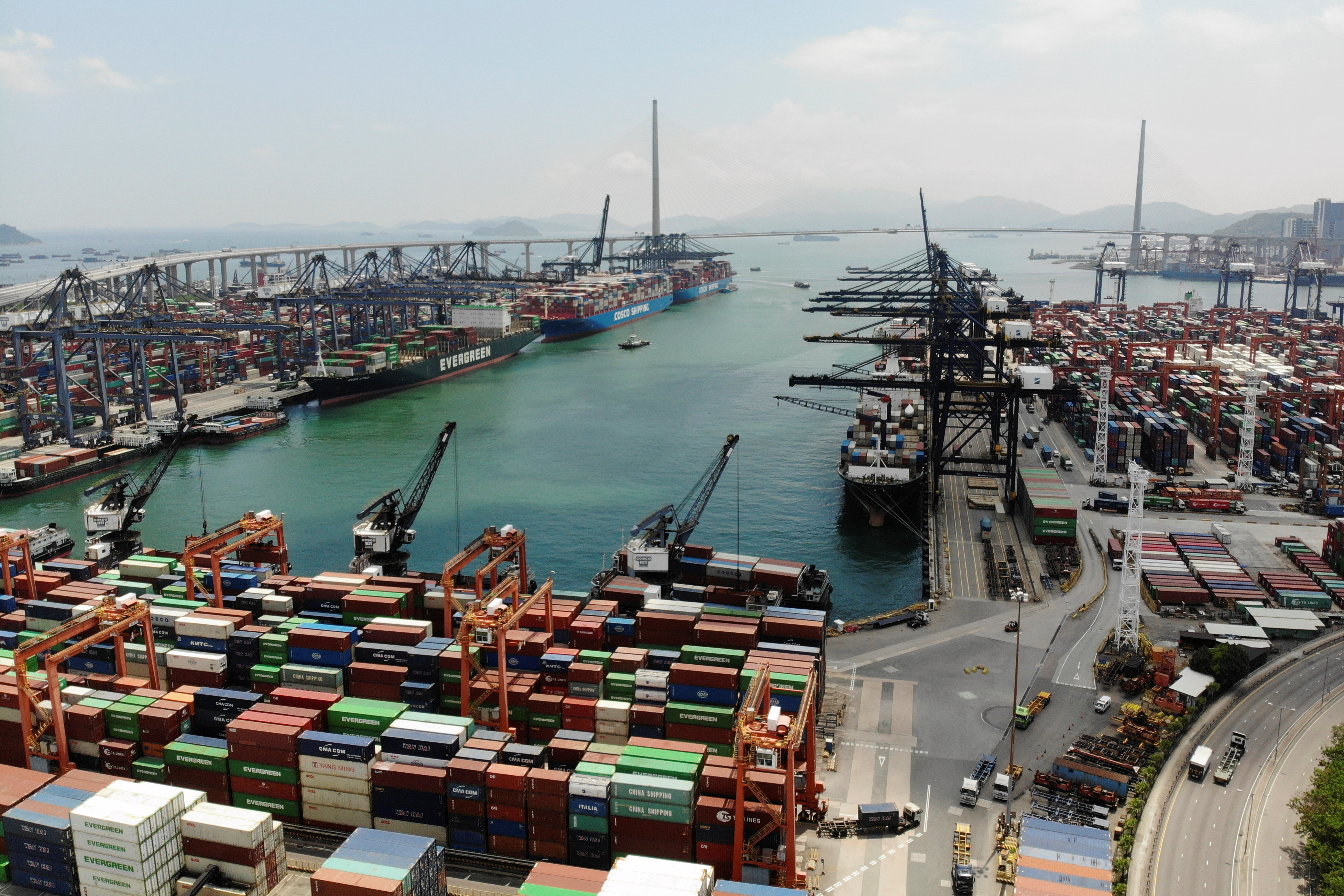 Containers at Hong Kong port