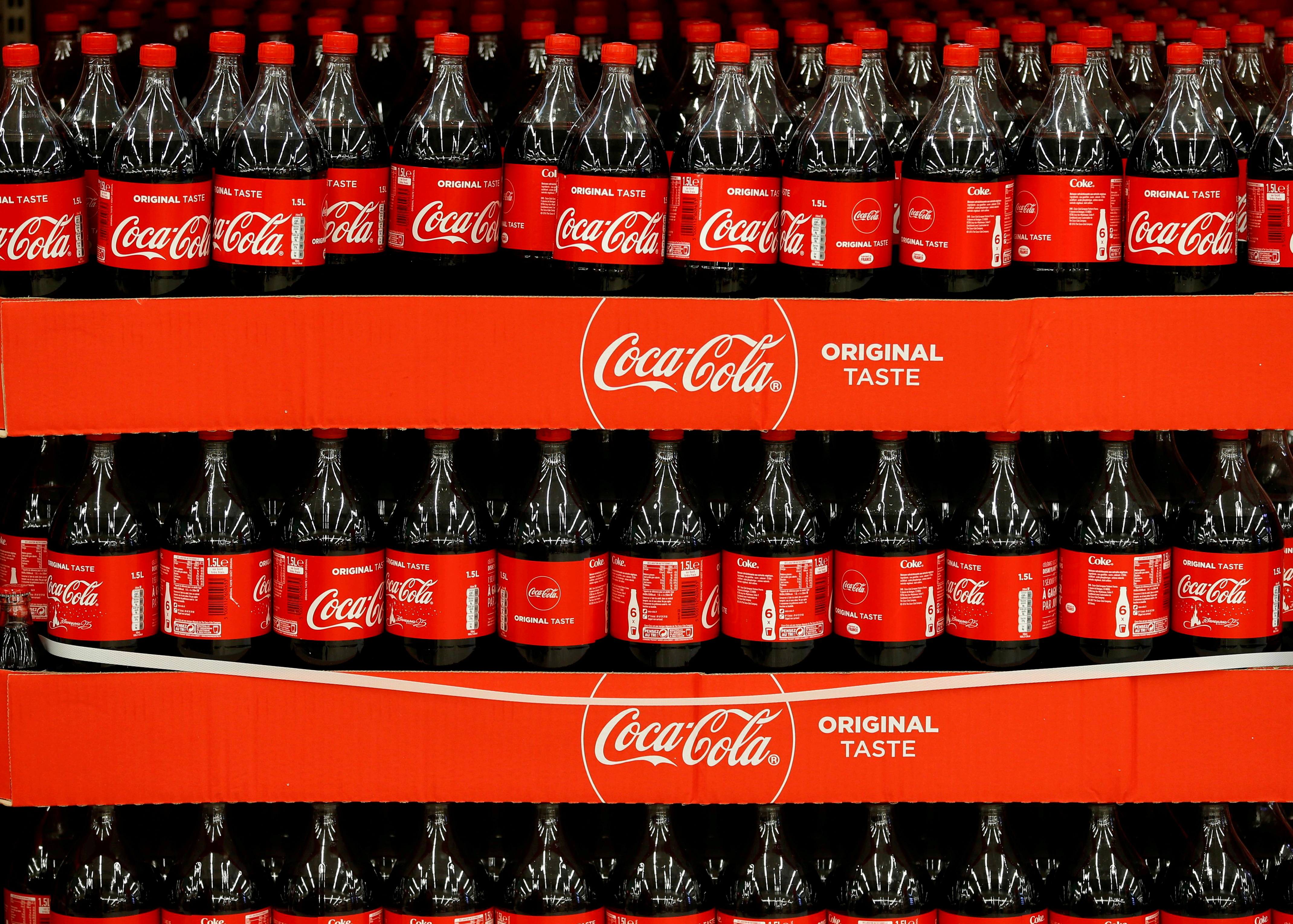 Bottles of Coca-Cola are seen at a Carrefour Hypermarket store in Montreuil, near Paris