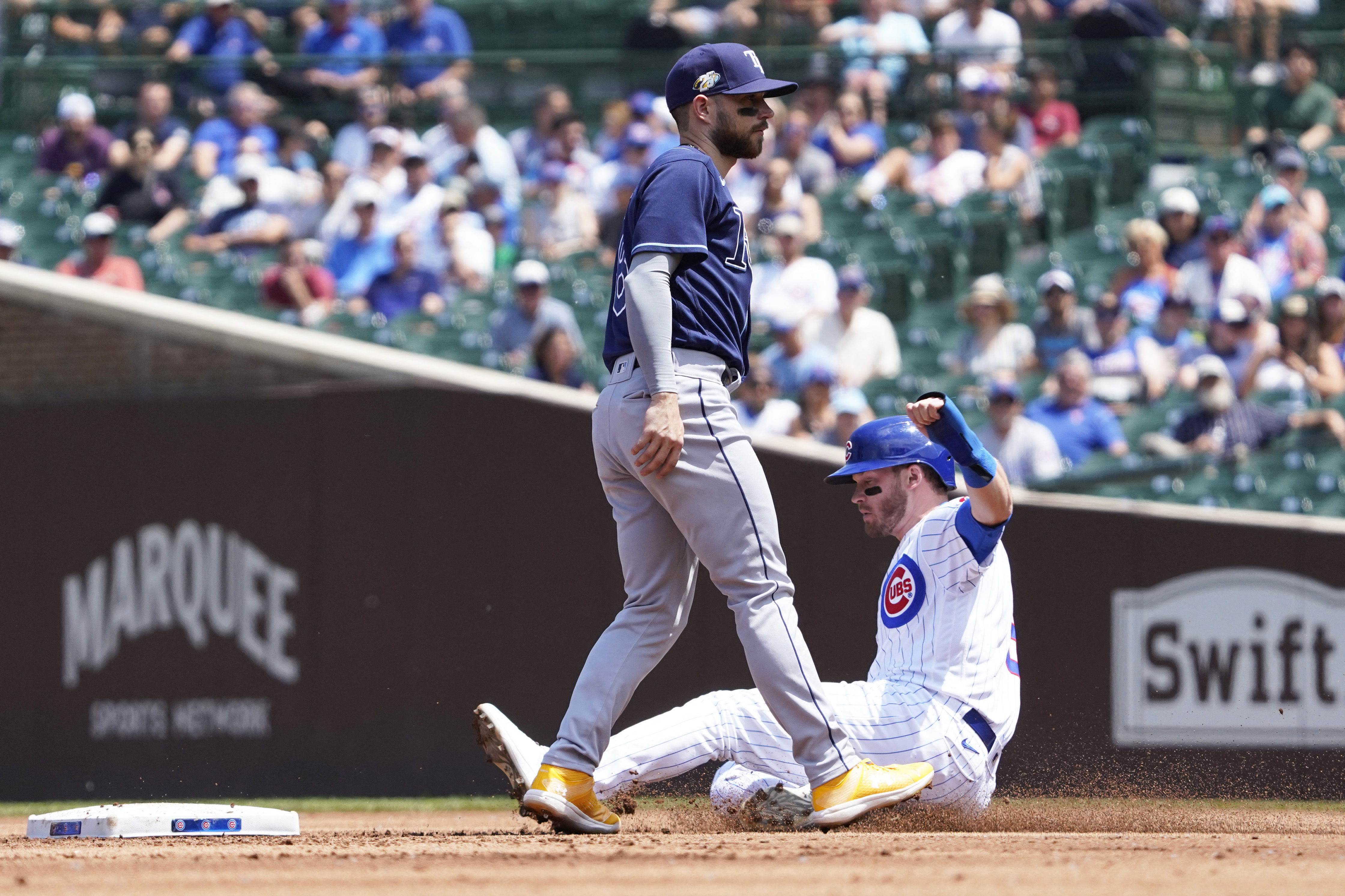 Chicago Cubs batter breaks down after his line drive strikes 4