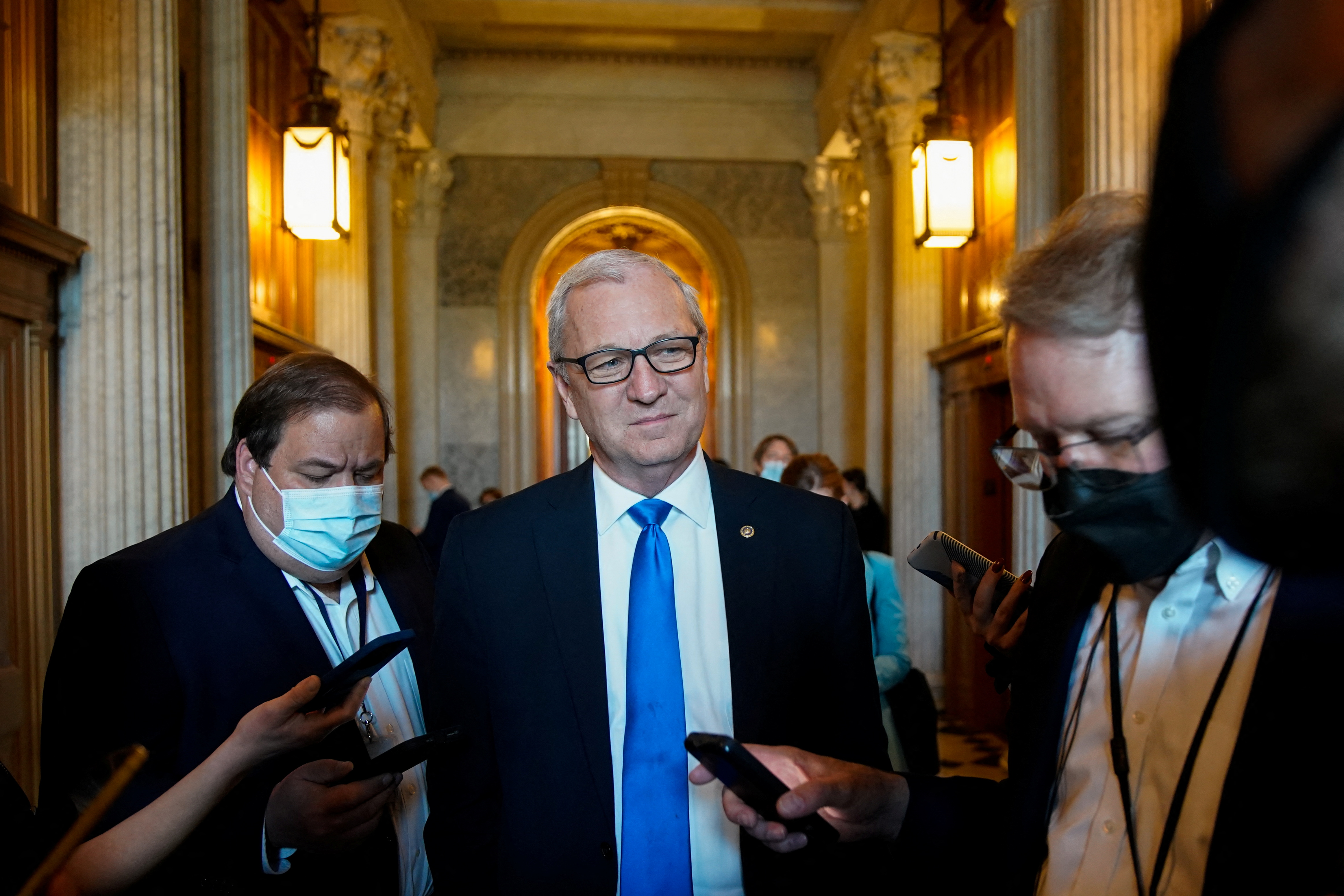 U.S. Senator Kevin Cramer (R-ND) talks to reporters after a meeting at the U.S. Capitol in Washington