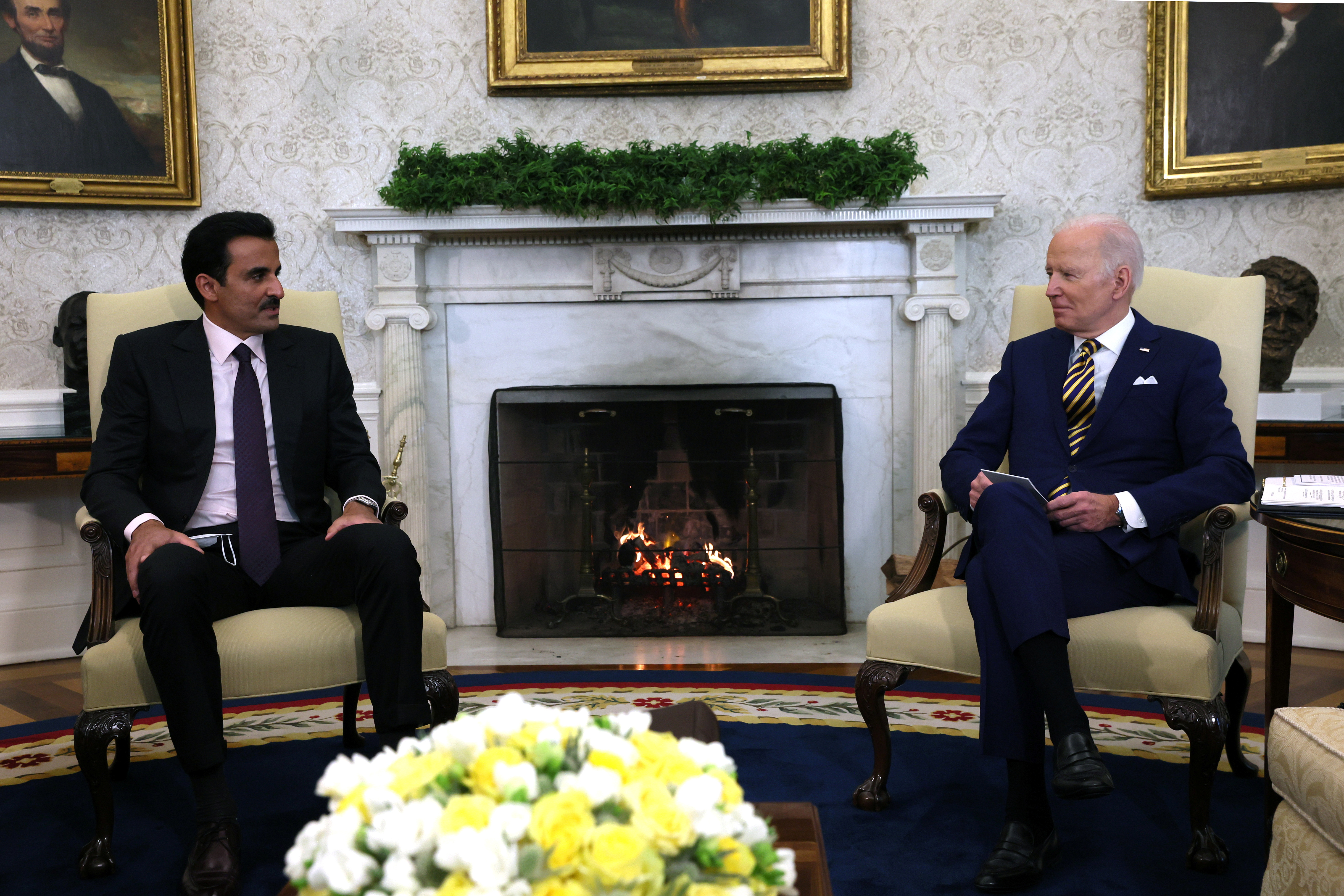 U.S. President Joe Biden holds a bilateral meeting with Qatar's Emir Sheikh Tamim bin Hamad al-Thani