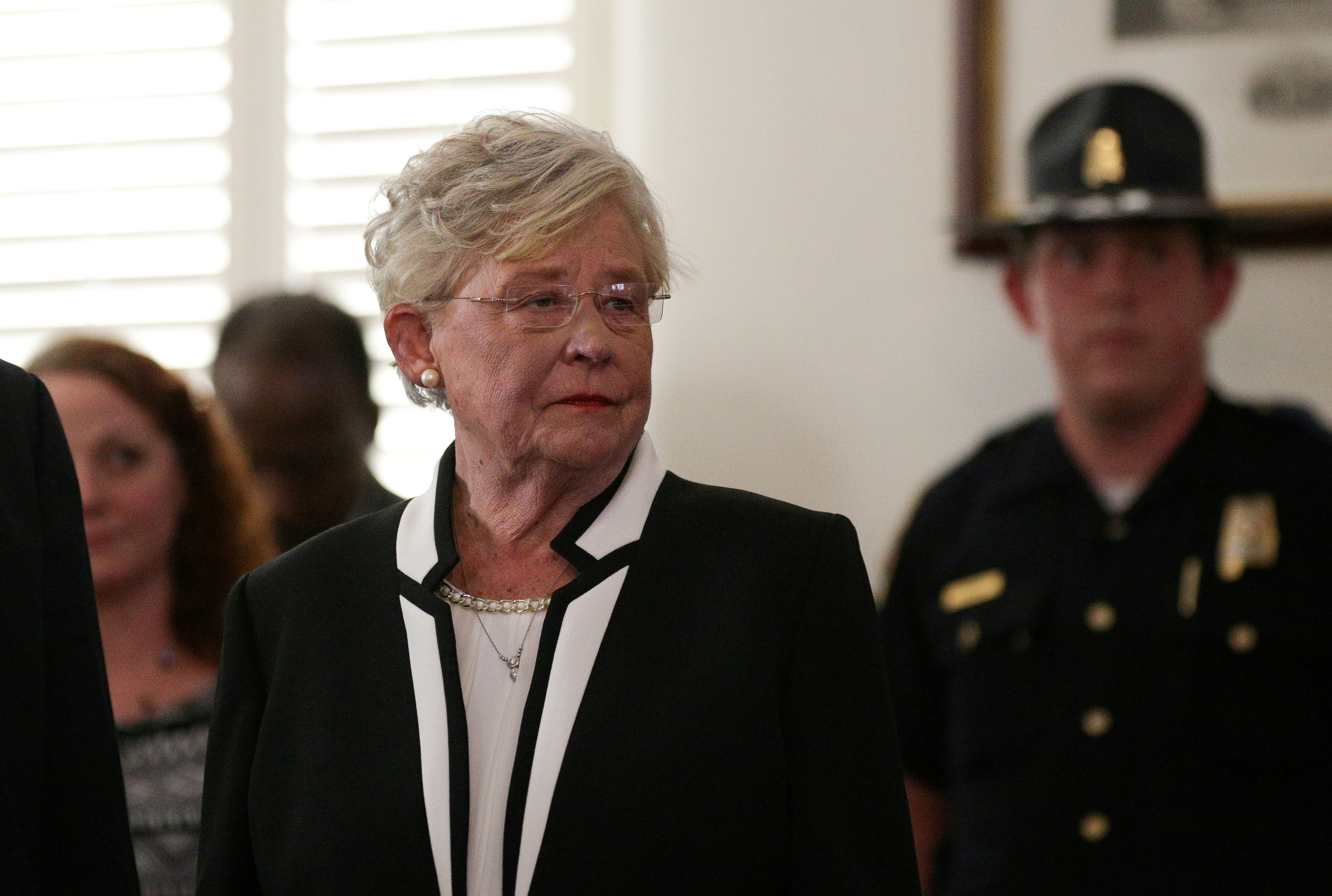 Lt Governor Kay Ivey waits to be sworn in shortly after Alabama Governor Robert Bentley announced his resignation amid impeachment proceedings on accusations stemming from his relationship with a former aide in Montgomery