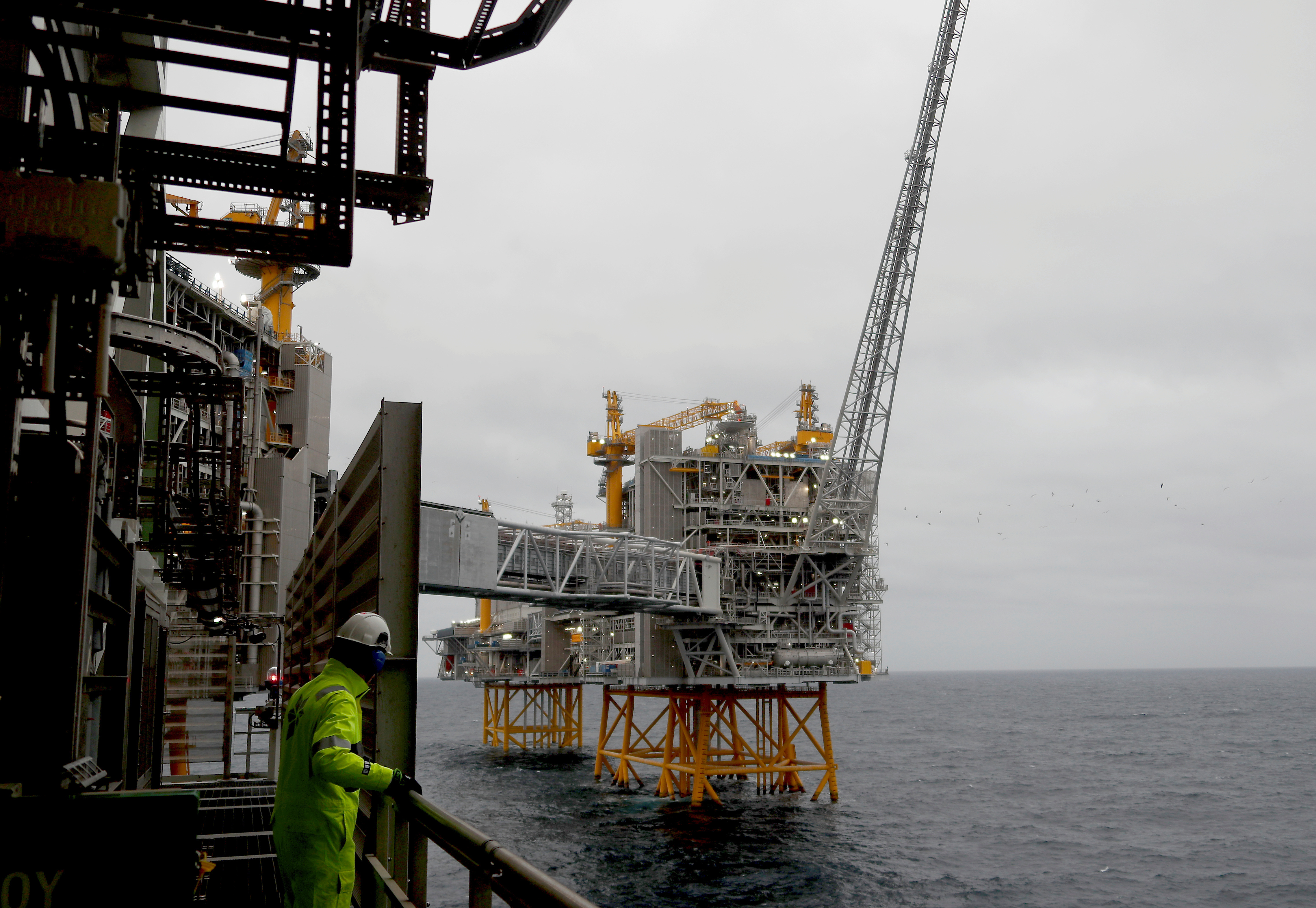 A general view of the Johan Sverdrup oilfield platforms in the North Sea