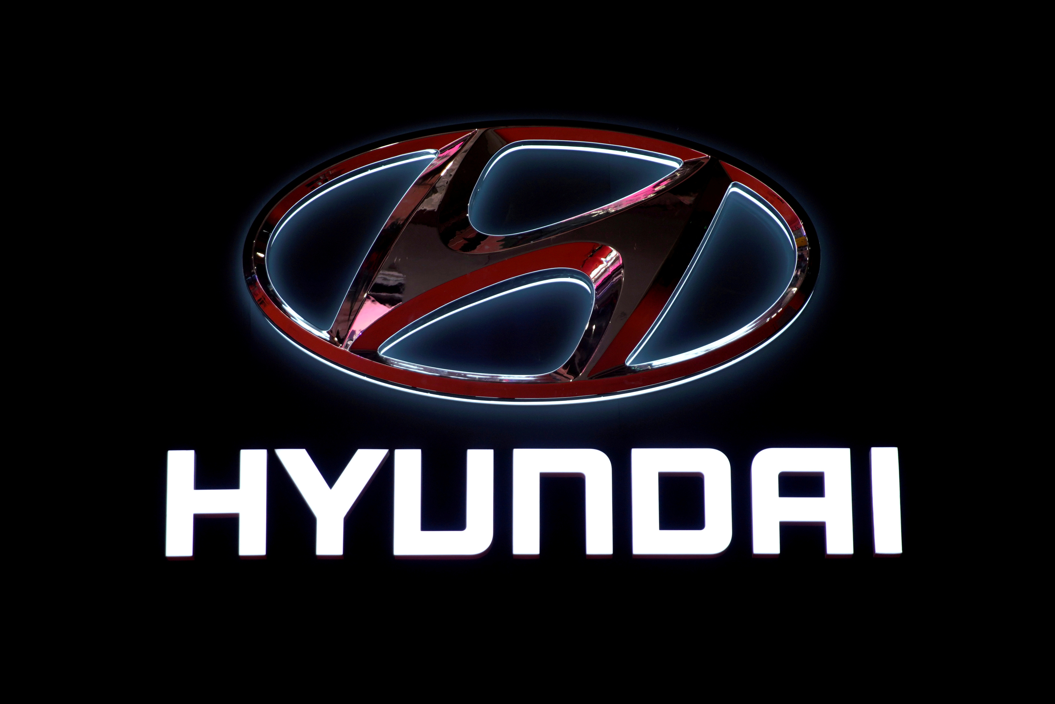 The logo of Hyundai Motor is pictured at the second media day for the Shanghai auto show in Shanghai