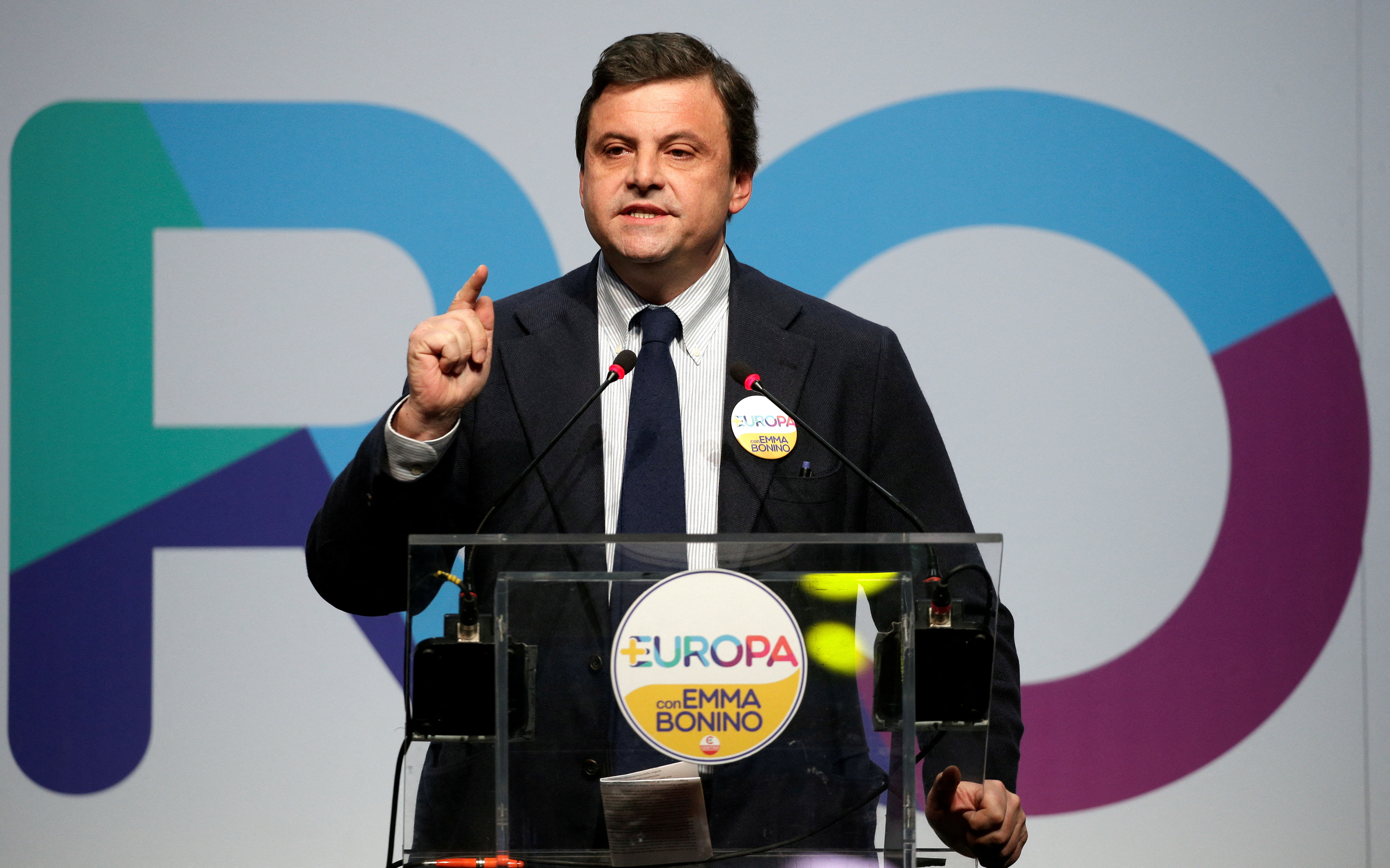 Italian Minister of Economic Development Calenda talks during the presentation of +Europa party's election programme in Rome