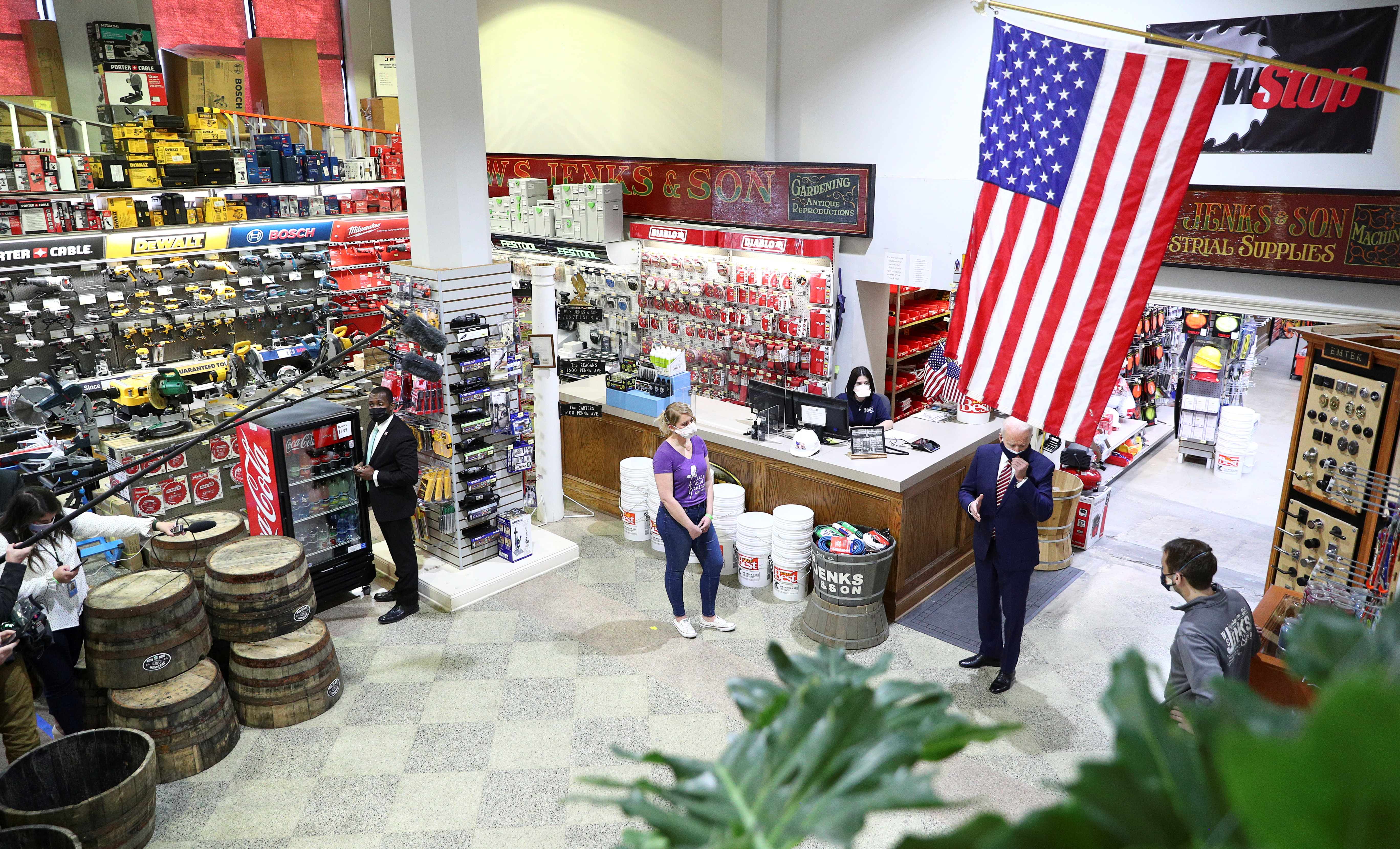 U.S. President Biden visits hardware store to highlight coronavirus aid to small business in Washington