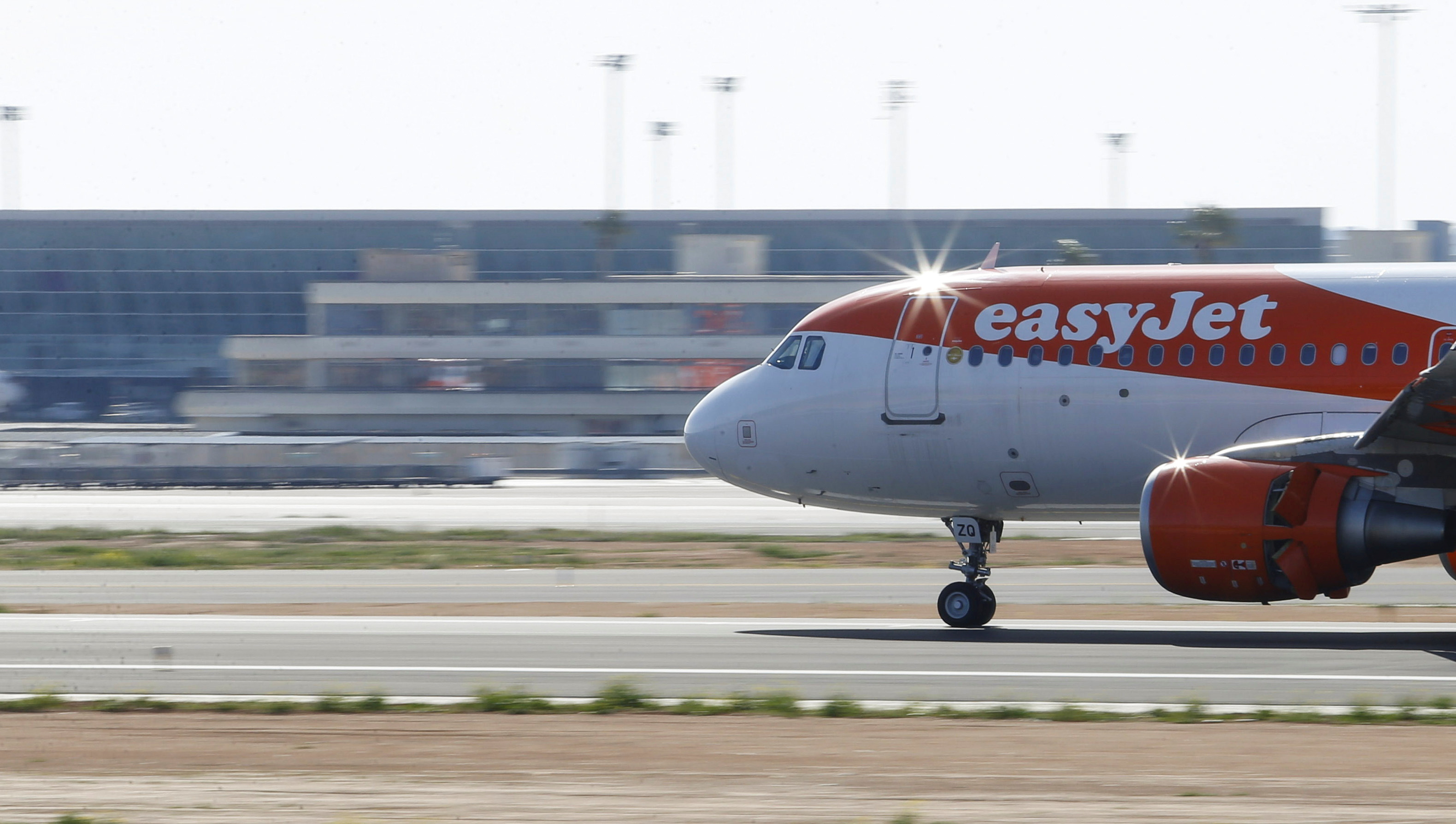 EasyJet airliner lands at Son Sant Joan airport in Palma de Mallorca