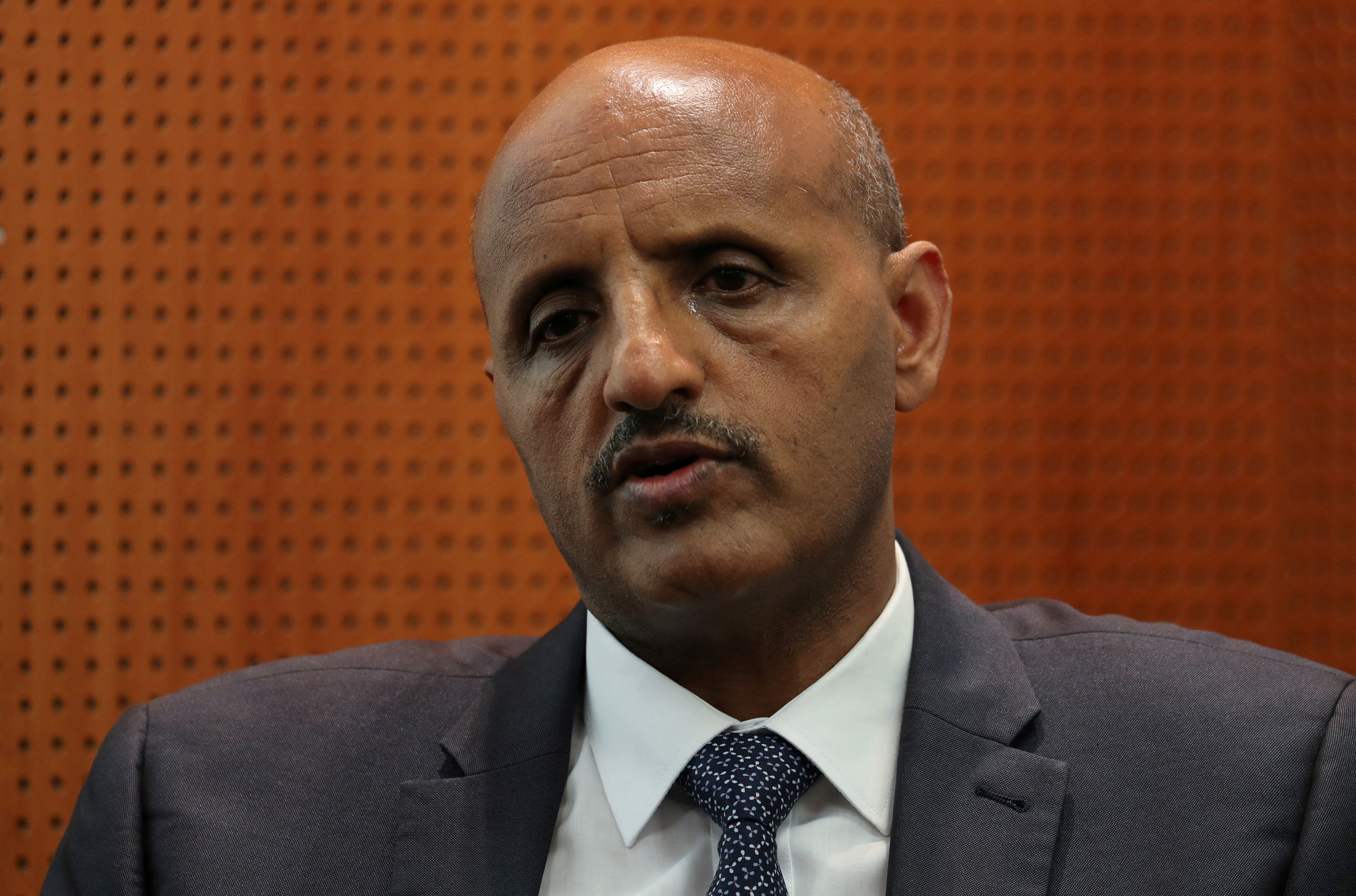 Ethiopian Airlines CEO Tewolde Gebremariam speaks during a Reuters interview amid concerns about the spread of coronavirus disease (COVID-19), in Addis Ababa