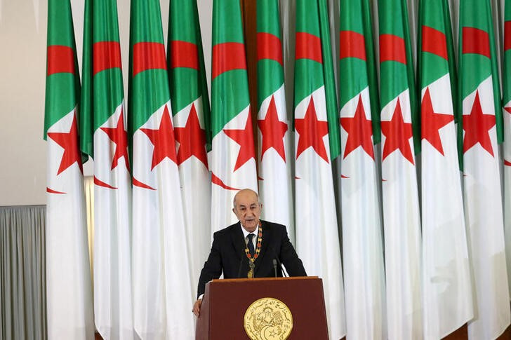 Newly elected Algerian President Abdelmadjid Tebboune delivers a speech during a swearing-in ceremony in Algiers