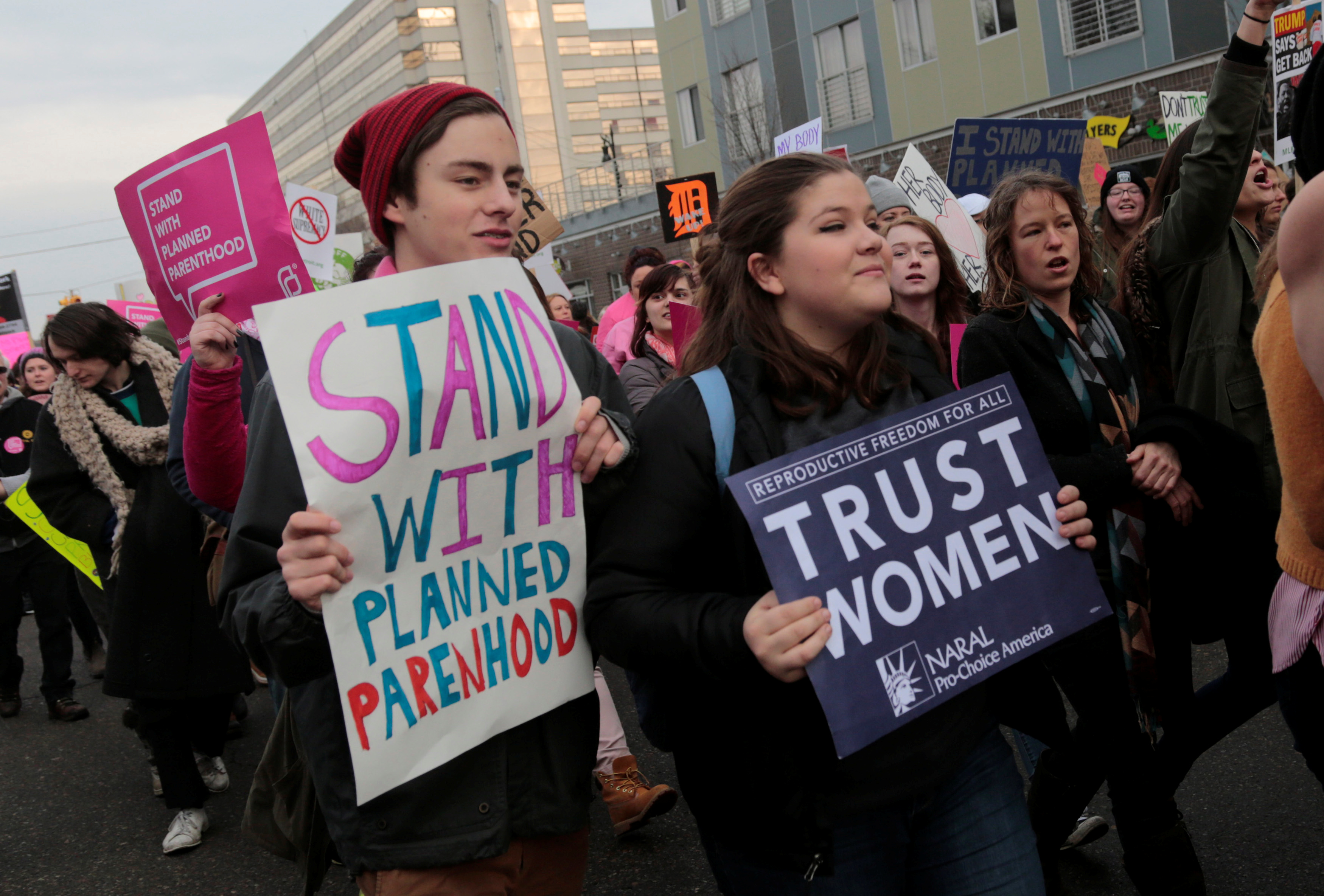 Pro-Choice supporters of Planned Parenthood rally outside a Planned Parenthood clinic in Detroit, Michigan