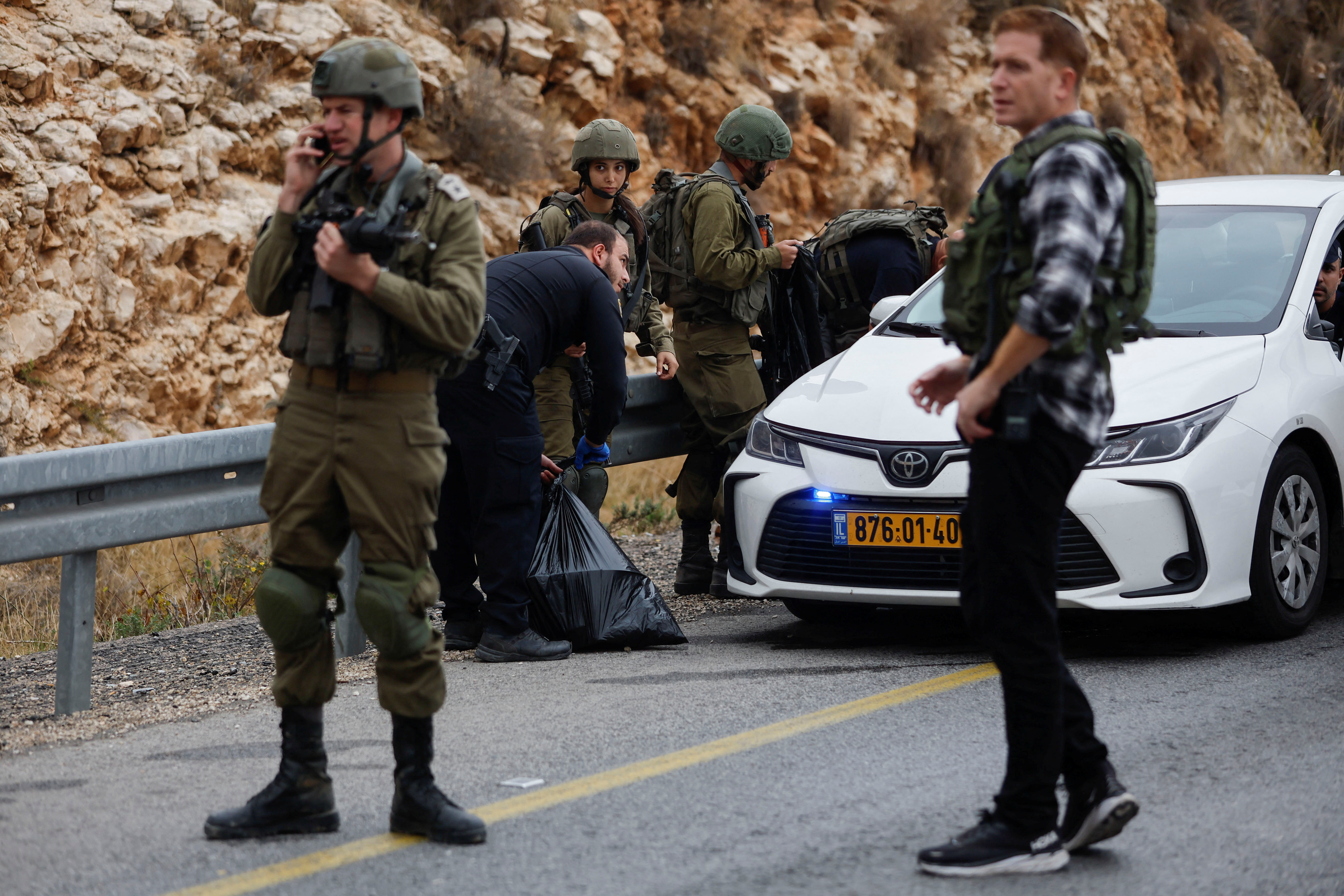 Scene of an incident, in the Israeli-occupied West Bank