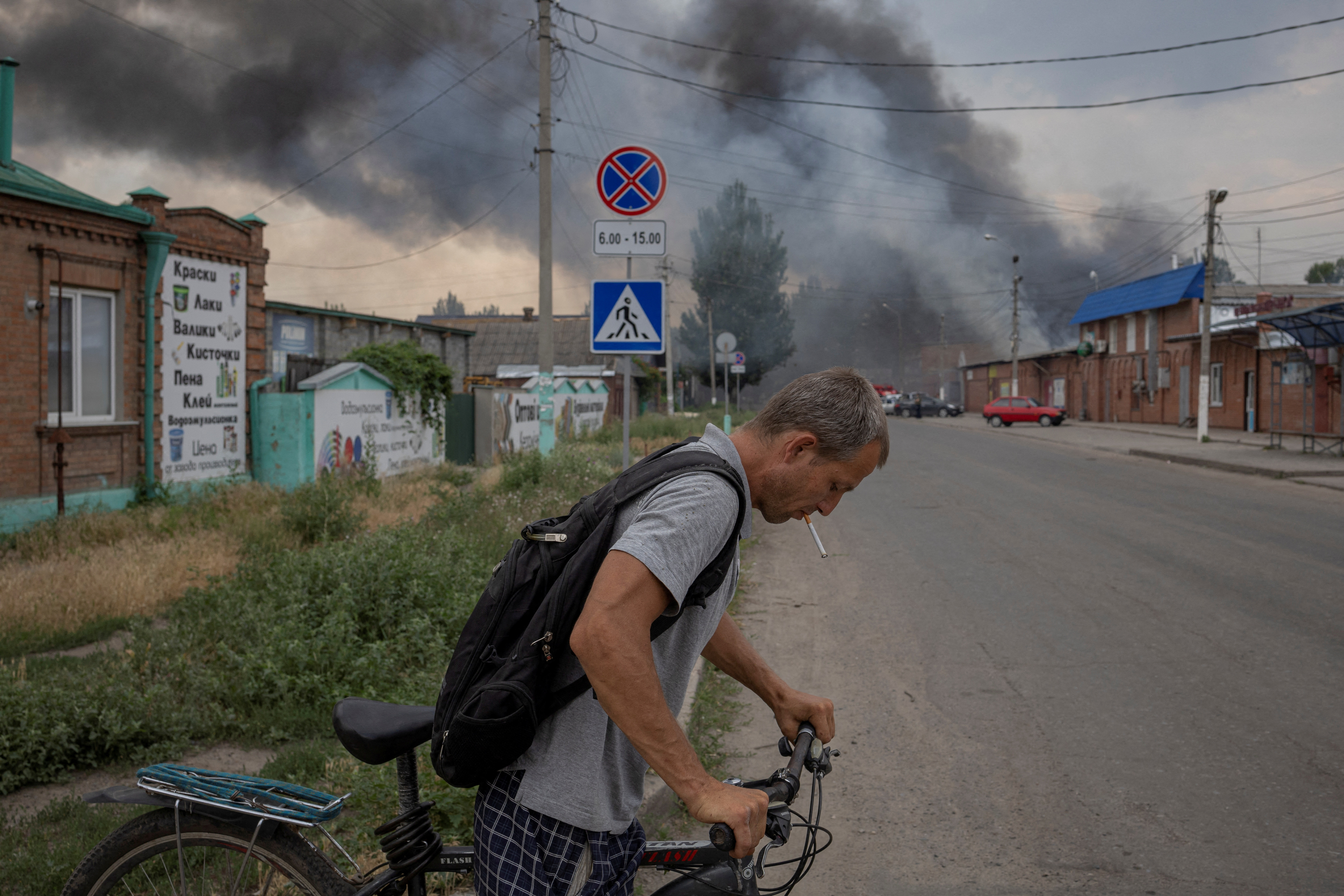 View of market after shelling in Sloviansk