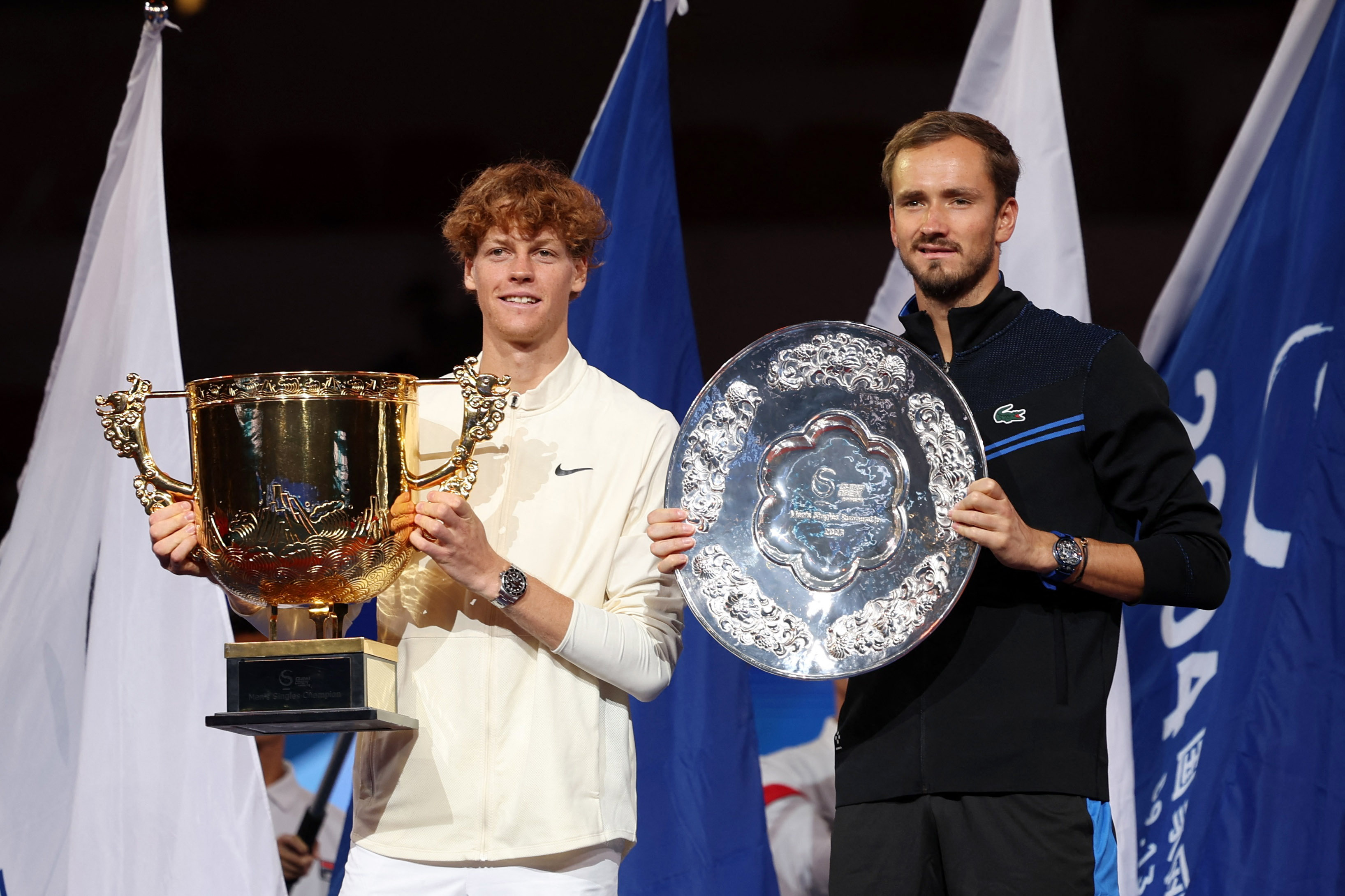 WATCH: Daniil Medvedev soaks Jannik Sinner in champagne following 2023  Vienna Open loss