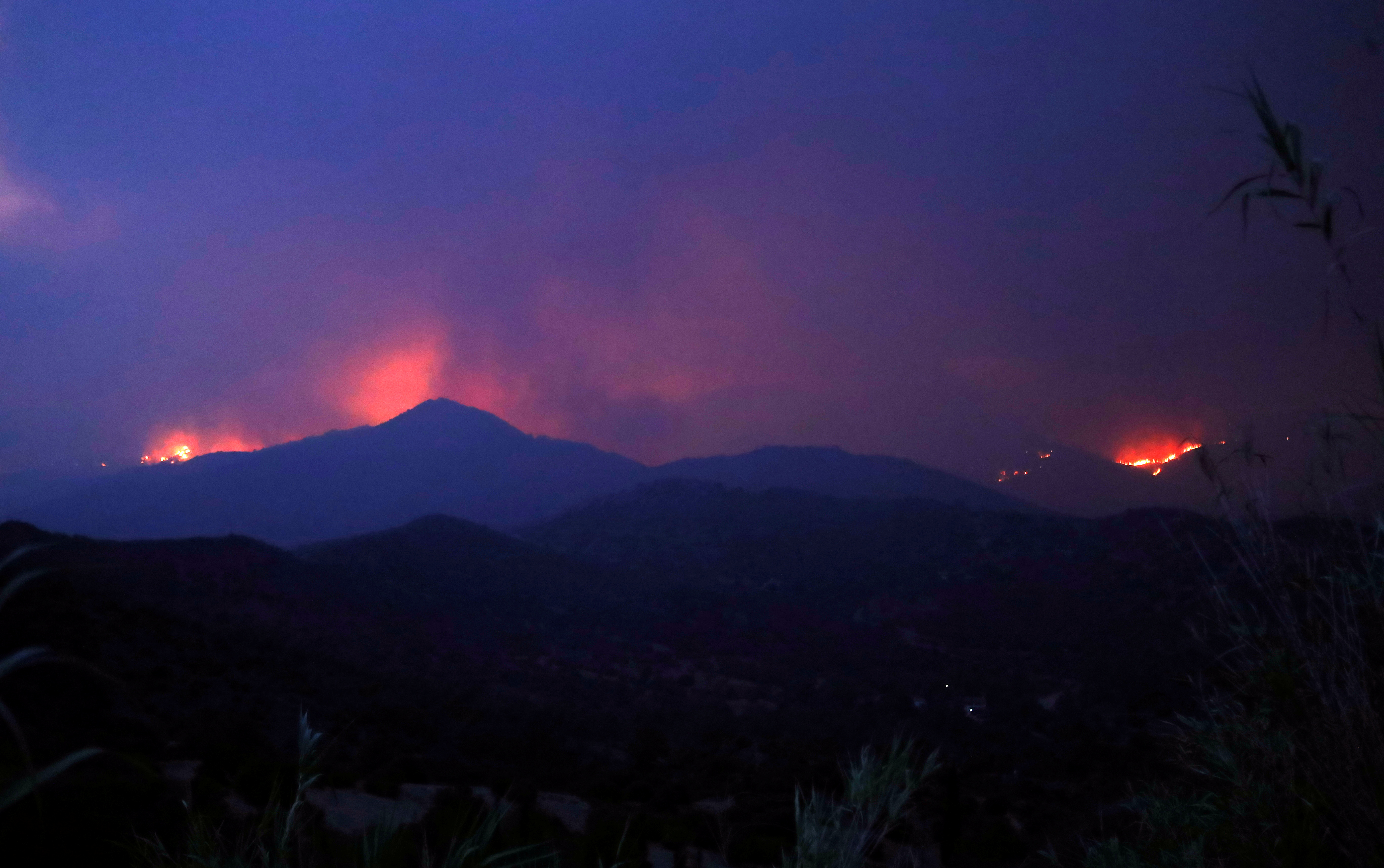 A general view of a  wildfire in the Larnaca mountain region