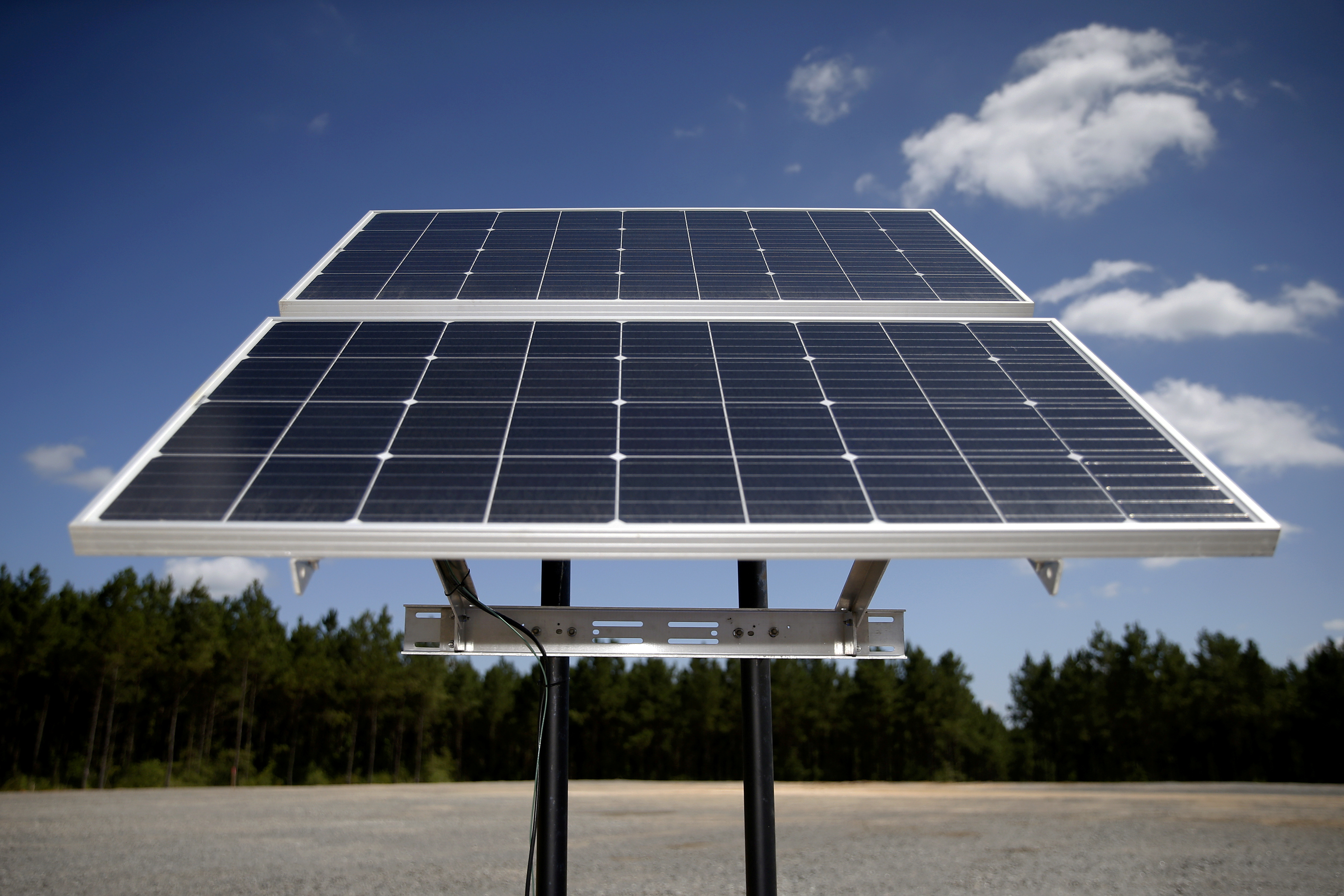 Solar panels are pictured at the BP America Gasosaurus Gas Unit well site in Lufkin