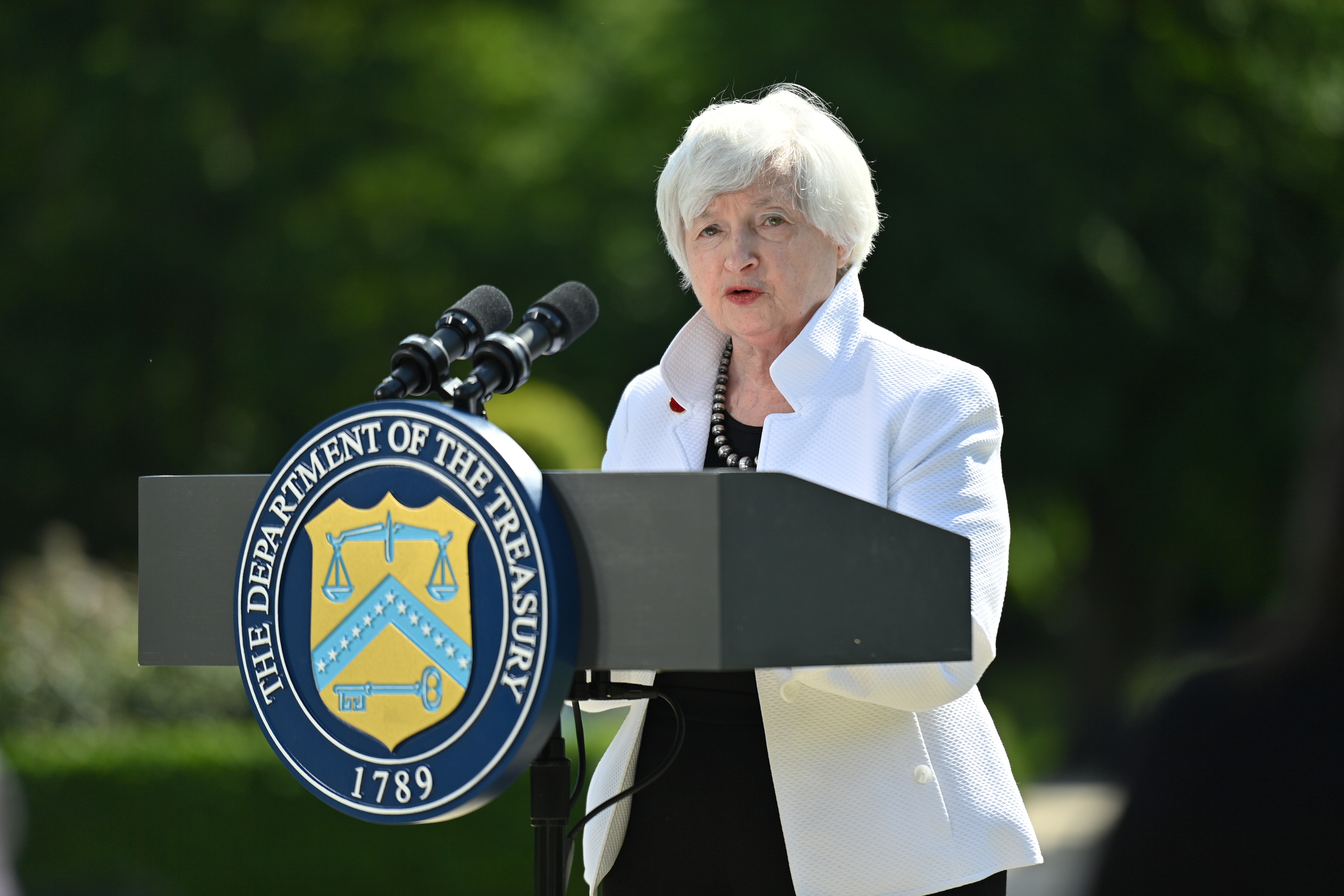 U.S. Treasury Secretary Janet Yellen speaks during a news conference, after attending the G7 finance ministers meeting, at Winfield House in London, Britain June 5, 2021. Justin Tallis/Pool via REUTERS