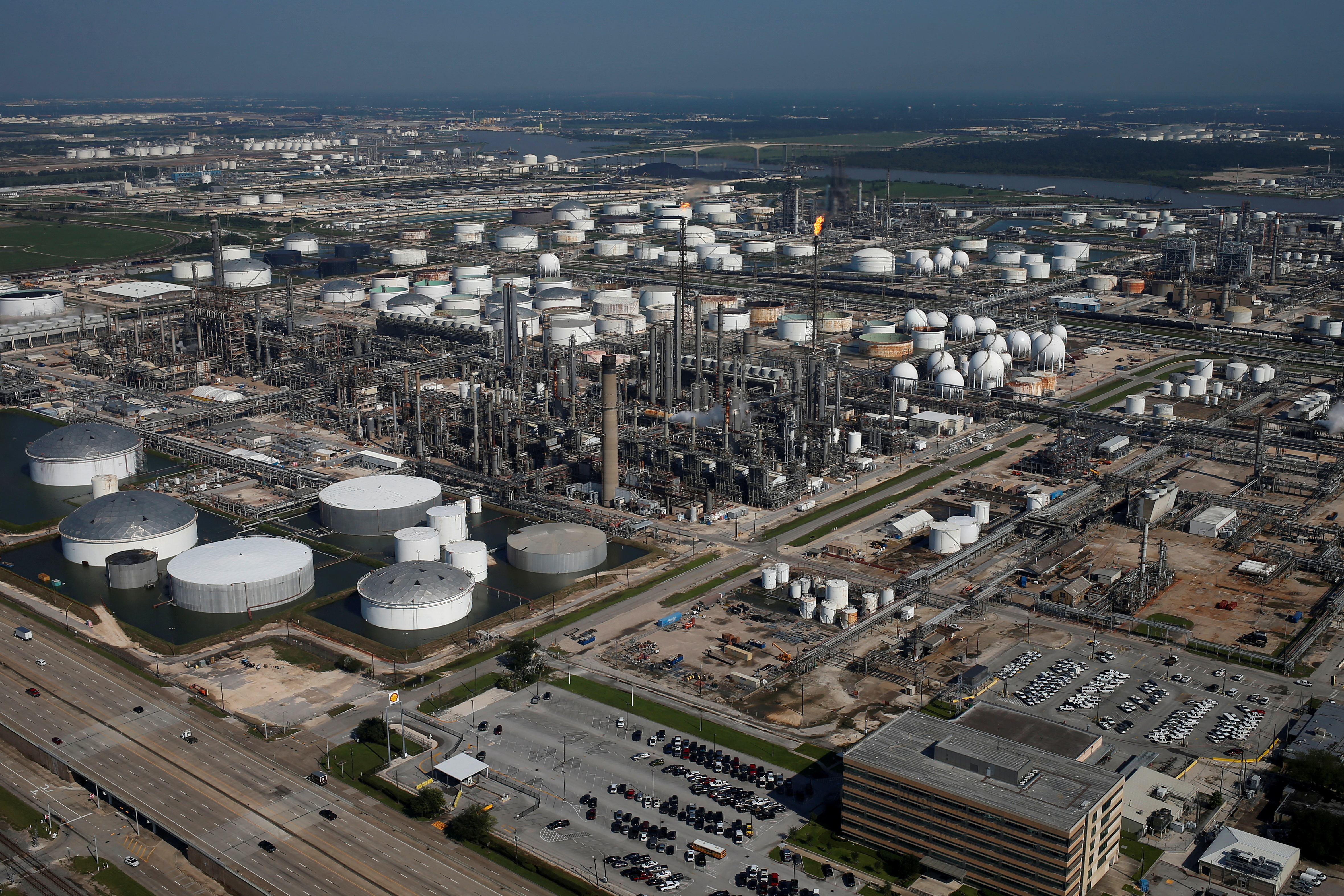 An aerial view of the Deer Park Manufacturing Complex is seen in Deer Park, Texas,