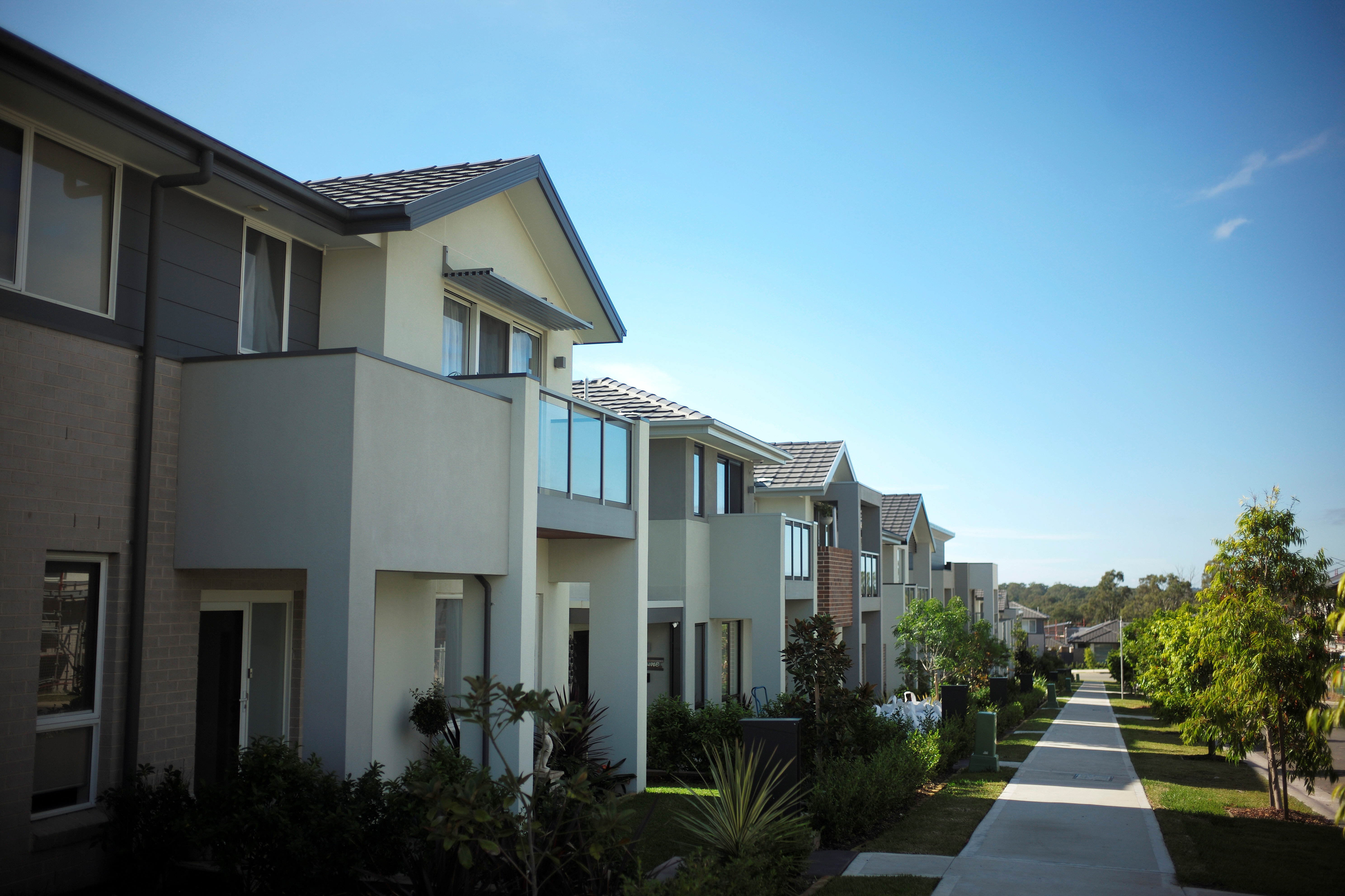 New homes line a street in the Sydney suburb of Moorebank in Australia