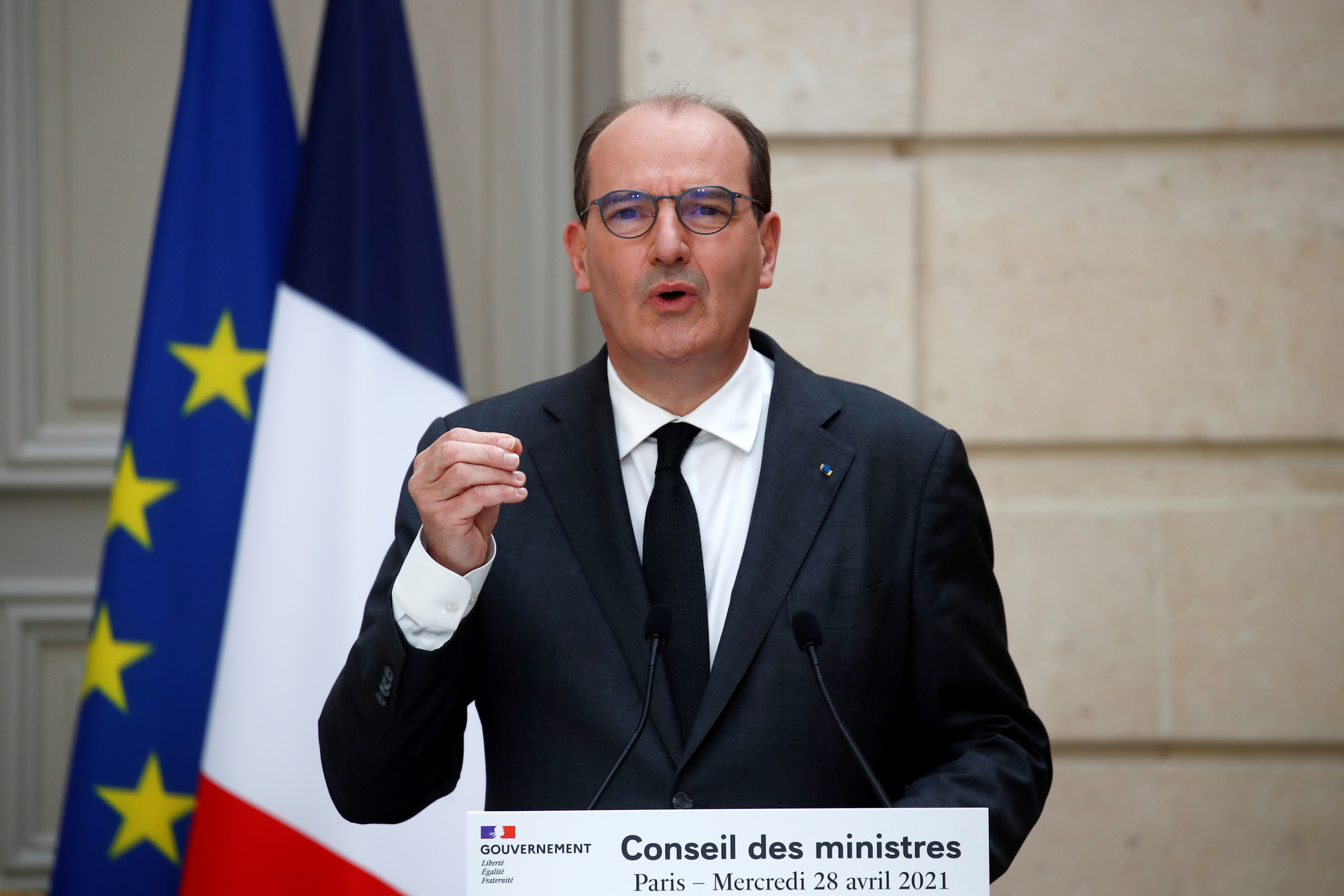 French Prime Minister Jean Castex attends a news conference on fight against terrorism at the Elysee Palace in Paris