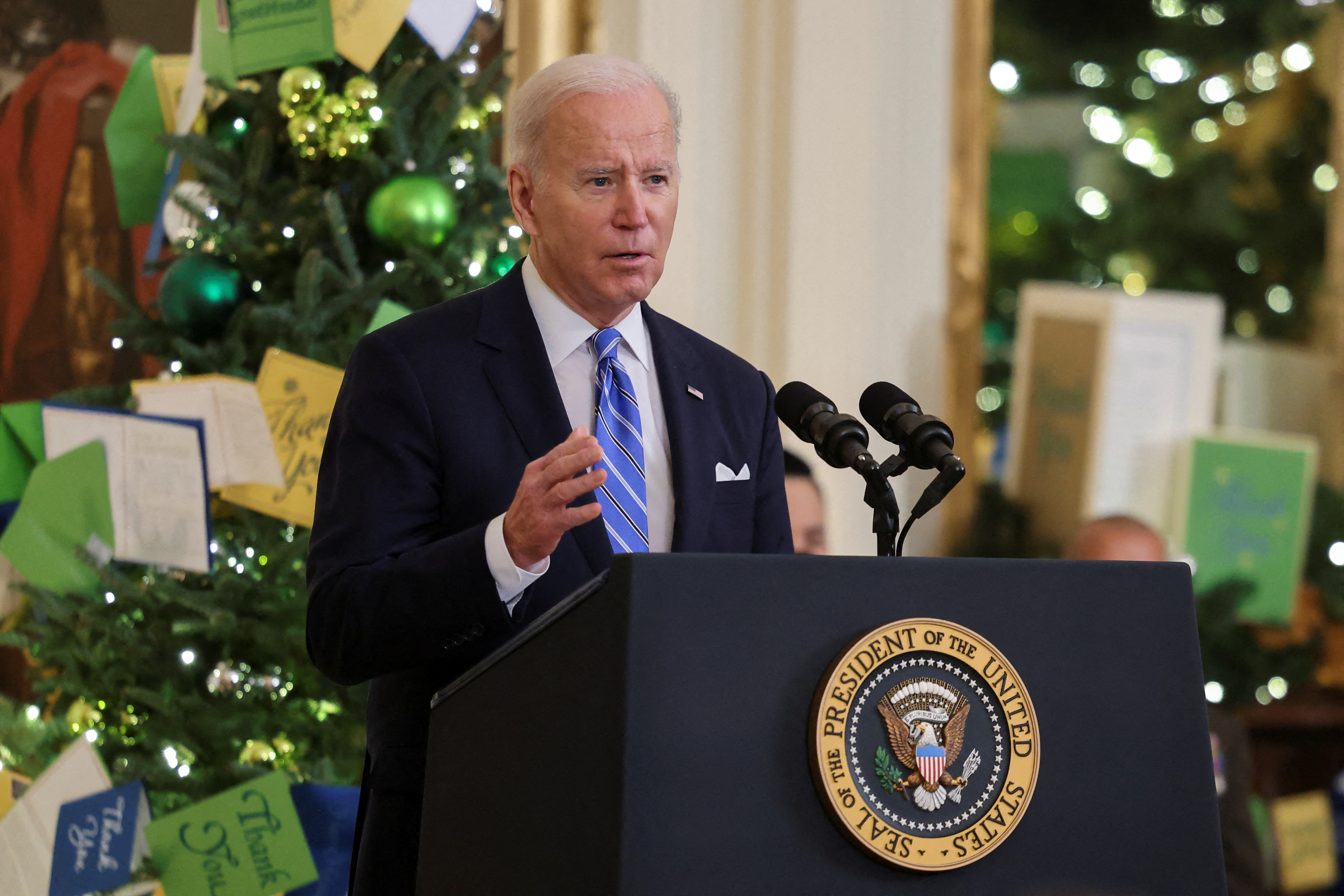 U.S. President Joe Biden speaks at the Medals of Honor ceremony in Washington, U.S., December 16, 2021.