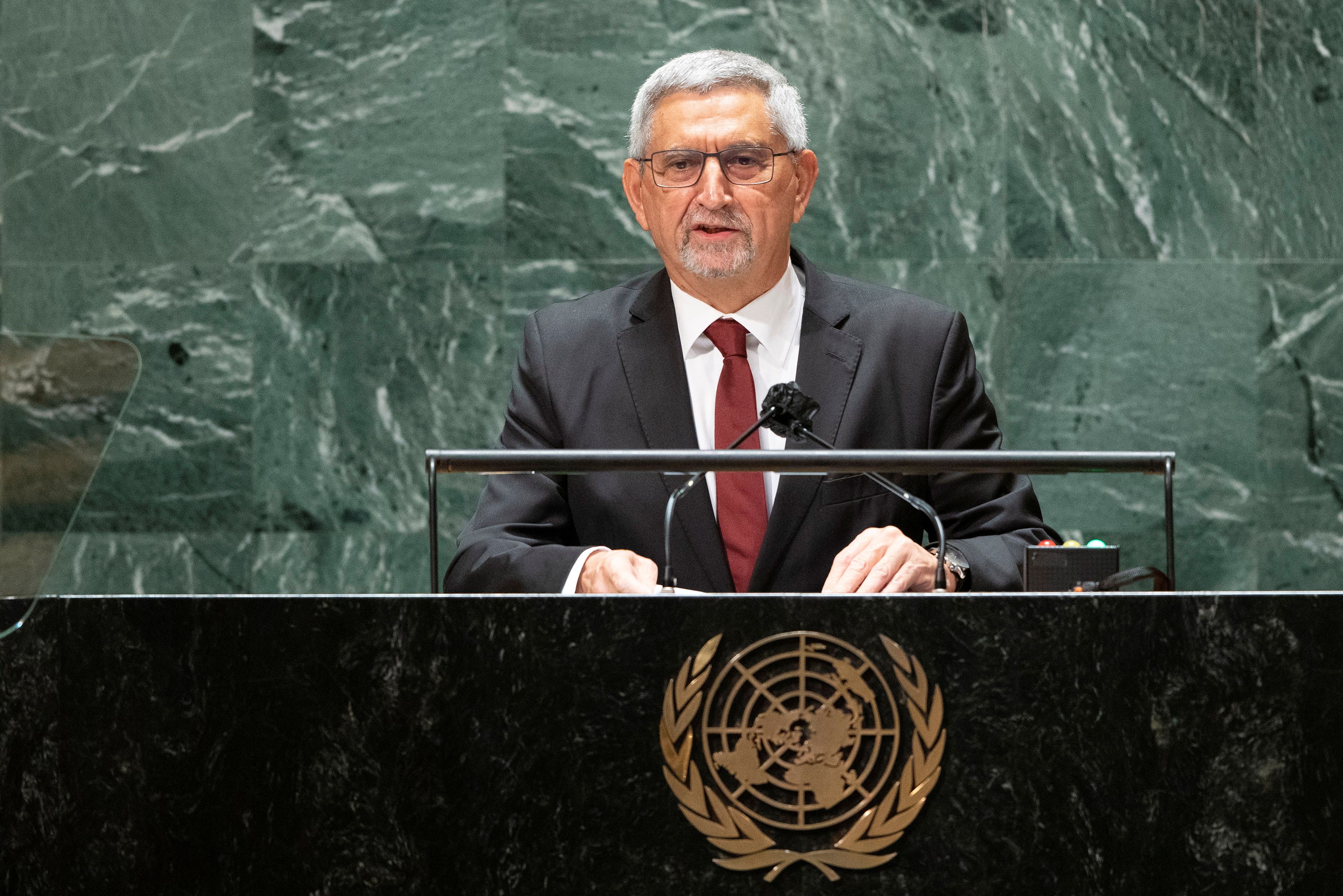 Cape Verde's President Jorge Carlos de Almeida Fonseca addresses the 76th Session of the U.N. General Assembly in New York City, U.S., September 22, 2021.  REUTERS/Eduardo Munoz
