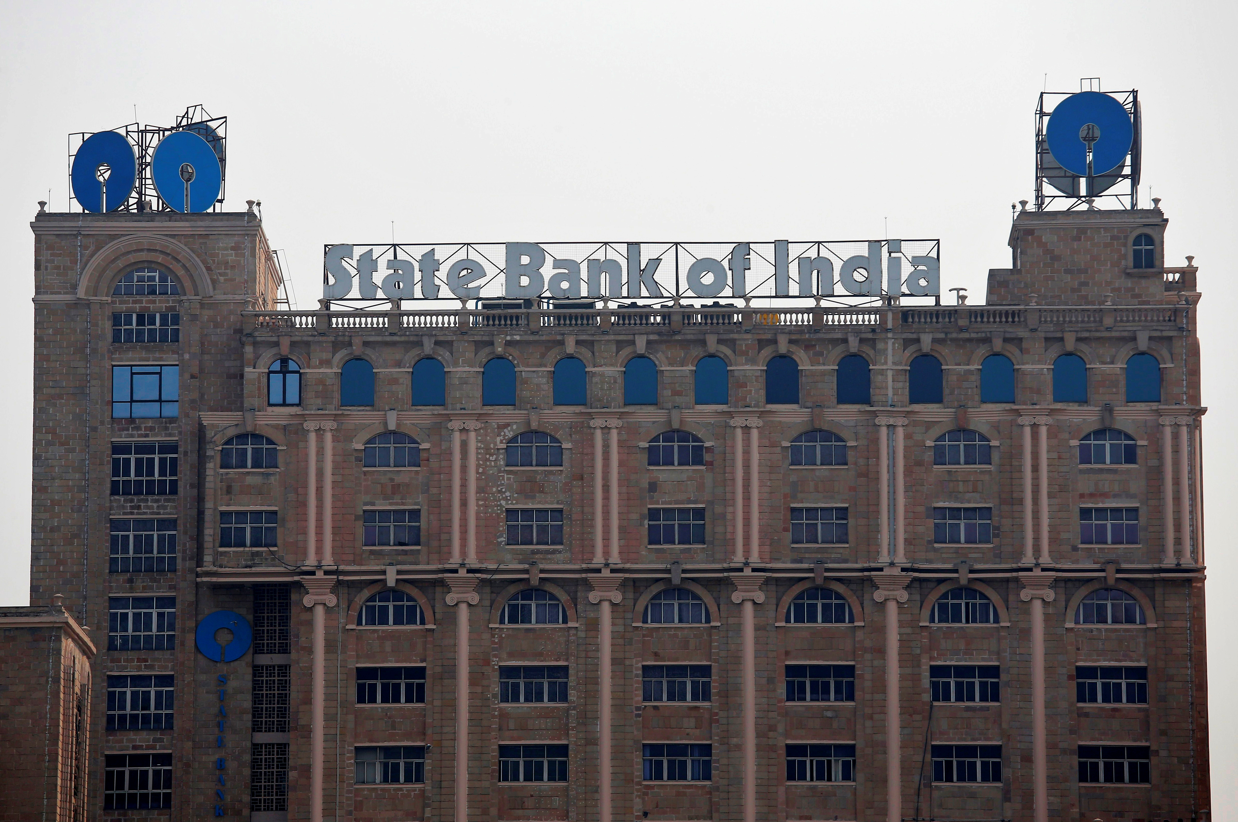 The State Bank of India (SBI) office building is pictured in Kolkata