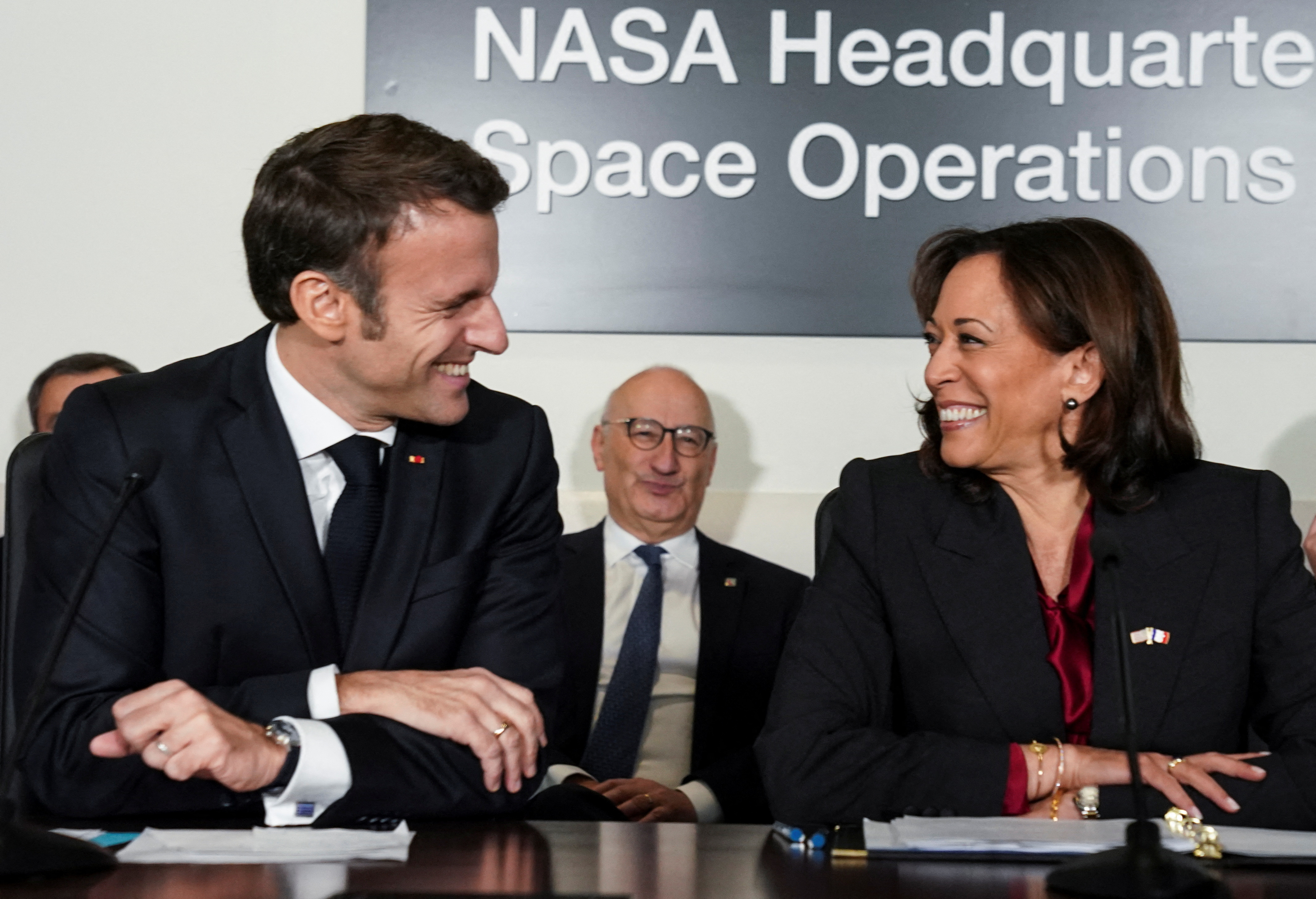 French President Macron and US Vice President Harris visit NASA headquarters in Washington