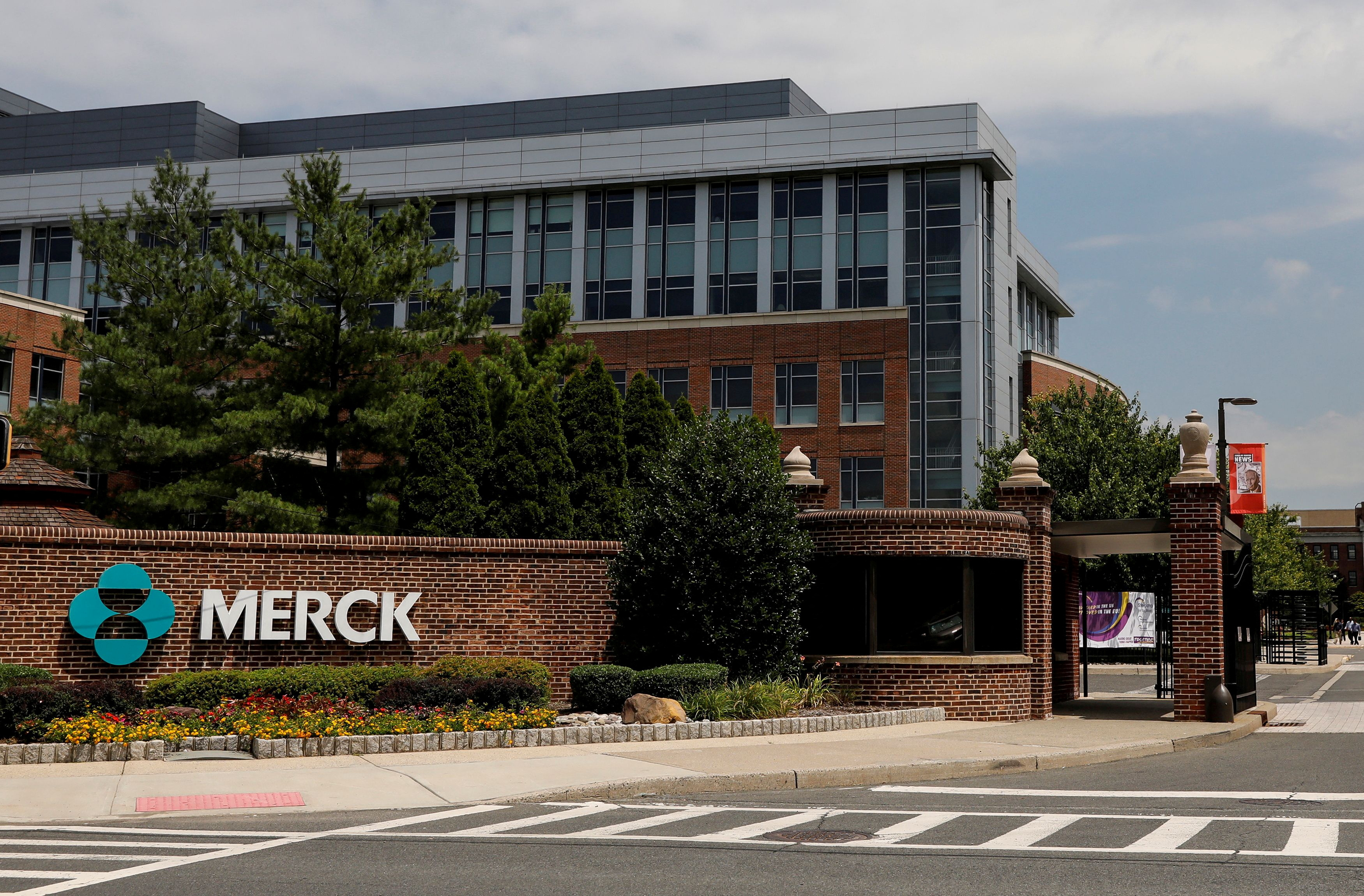 The Merck logo is seen at a gate to the Merck & Co campus in Rahway, New Jersey, New Jersey