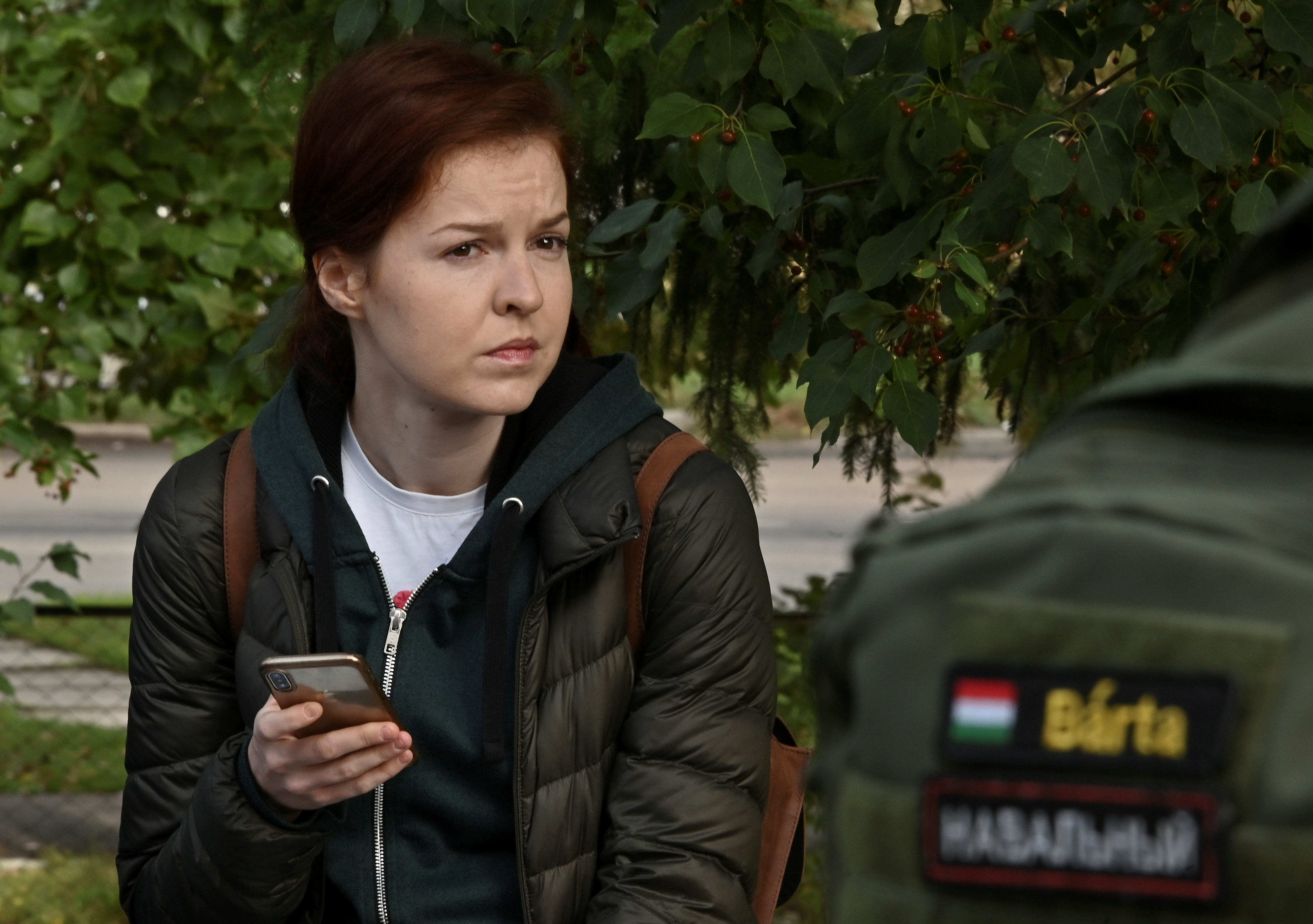 Kira Yarmysh, spokeswoman of Russian opposition leader Alexei Navalny, waits outside a hospital in Omsk