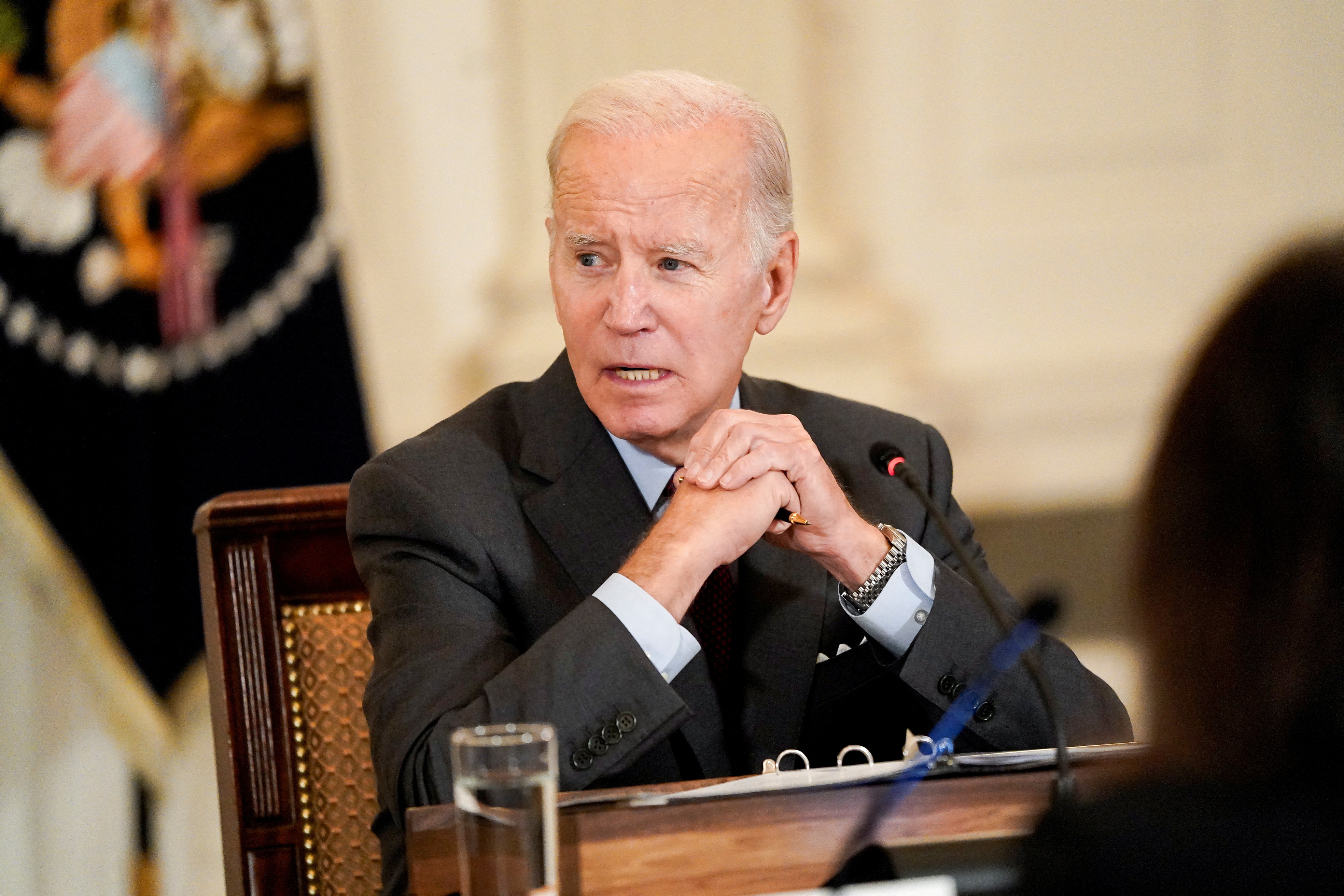 U.S. President Biden and Vice President Harris attend a meeting at the White House