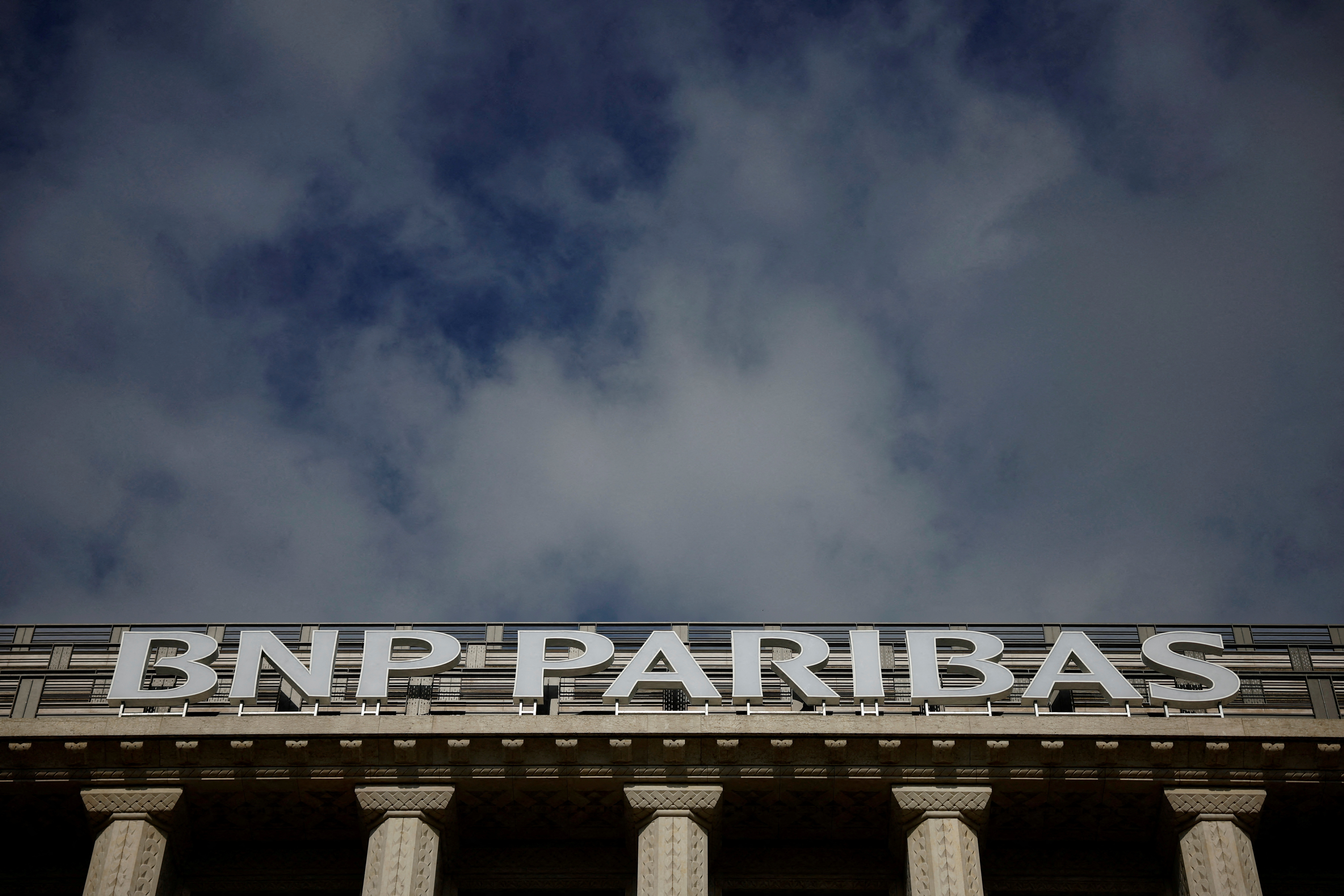 Logo of BNP Paribas on a bank building in Paris