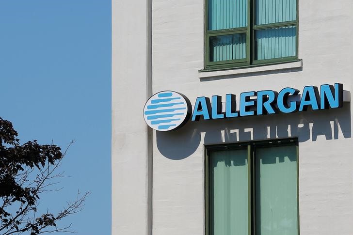 A sign marks Allergan's offices in Medford