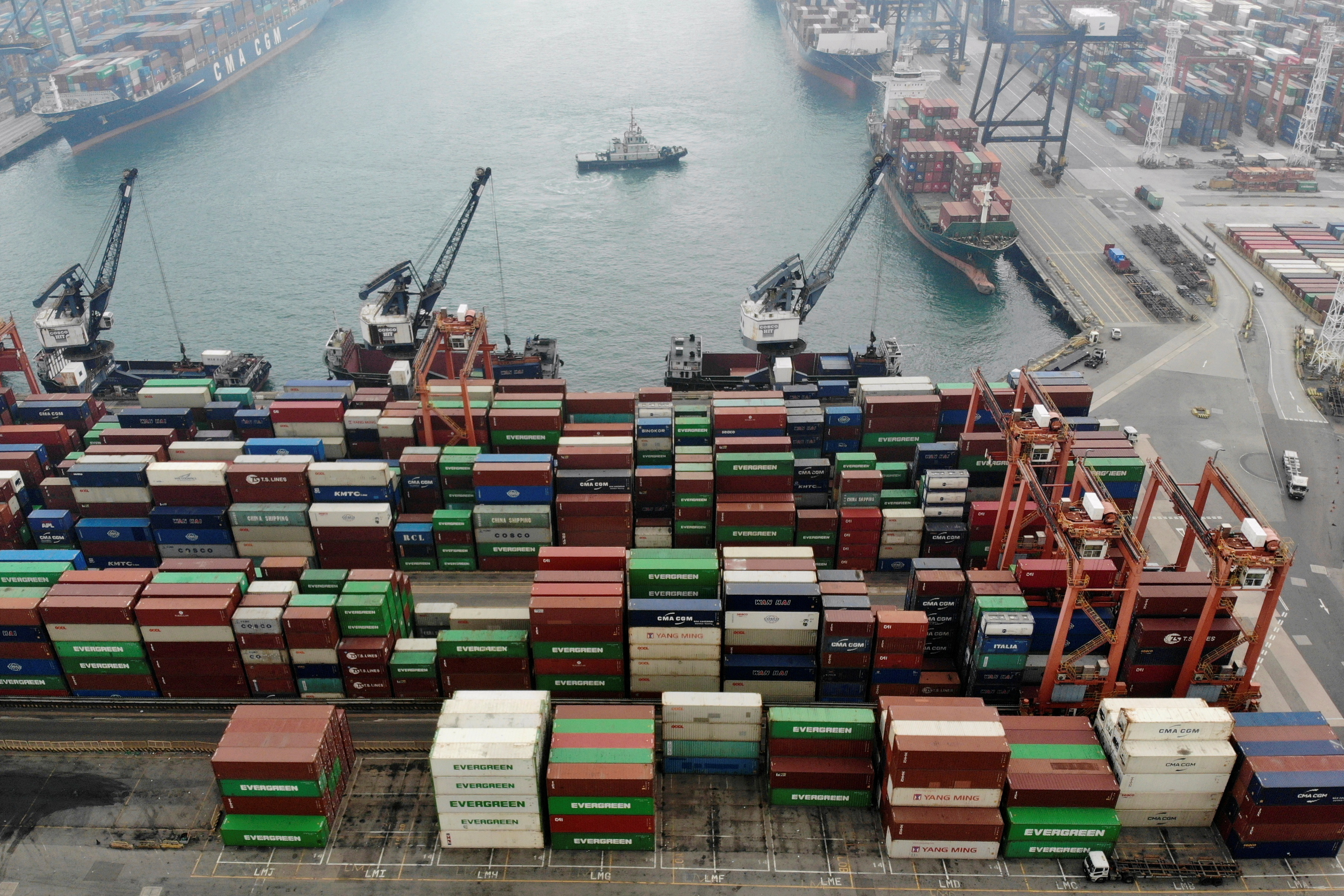 Containers at Hong Kong port