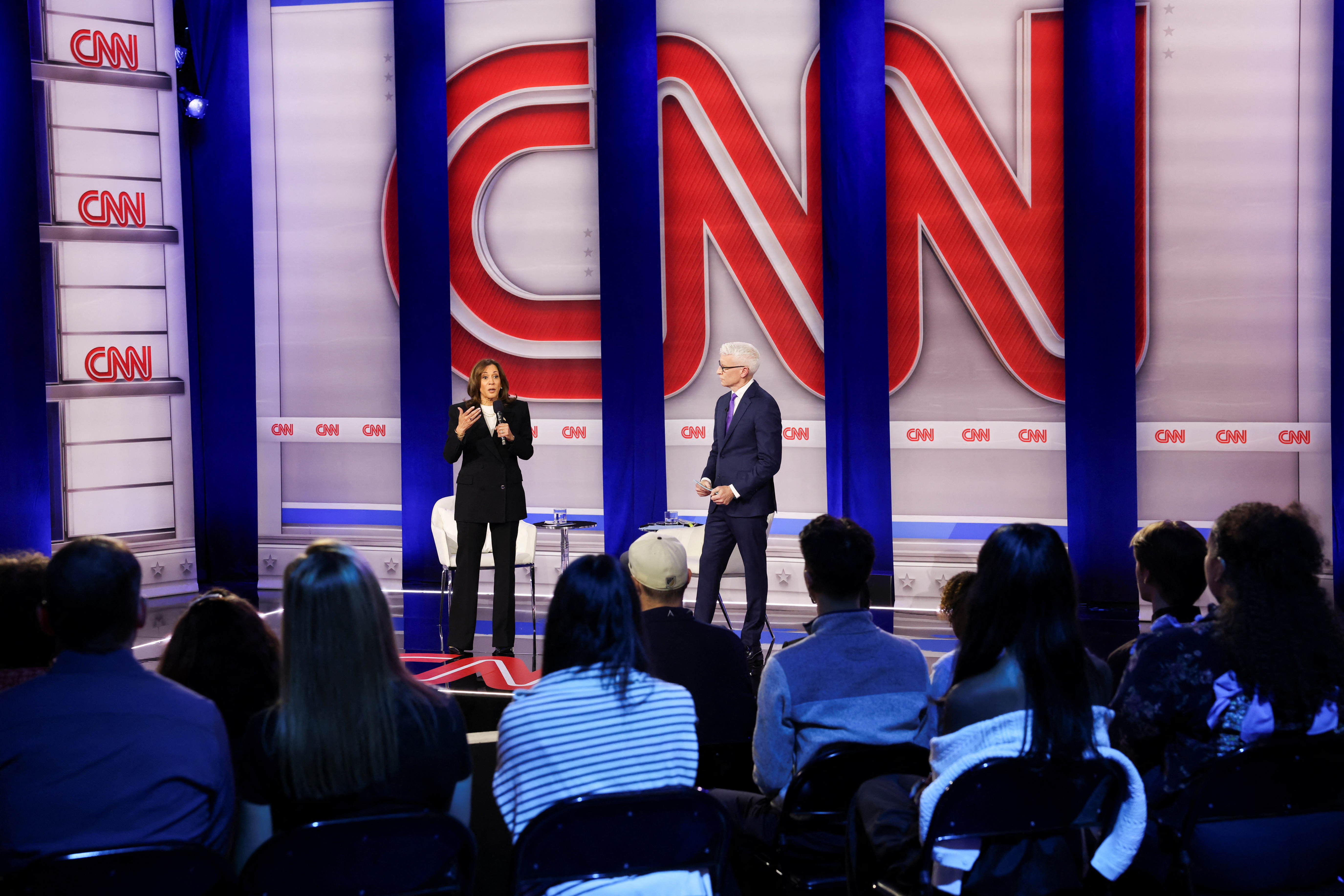 Democratic presidential nominee and U.S. Vice President Kamala Harris attends CNN town hall event in Aston, Delaware County, Pennsylvania