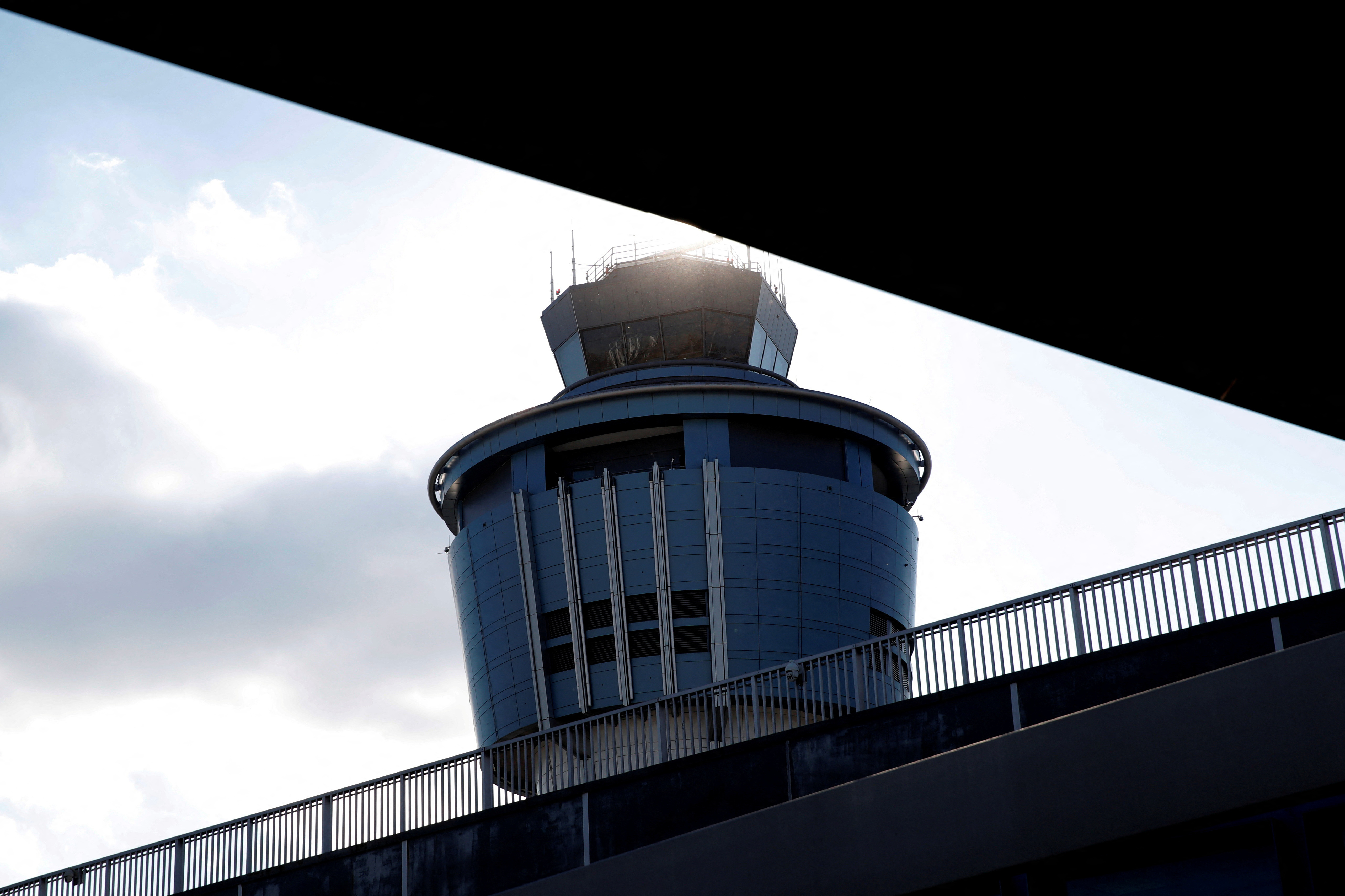 The control tower at LaGuardia Airport in New York City is seen after after hundreds of flights were delayed or grounded in New York