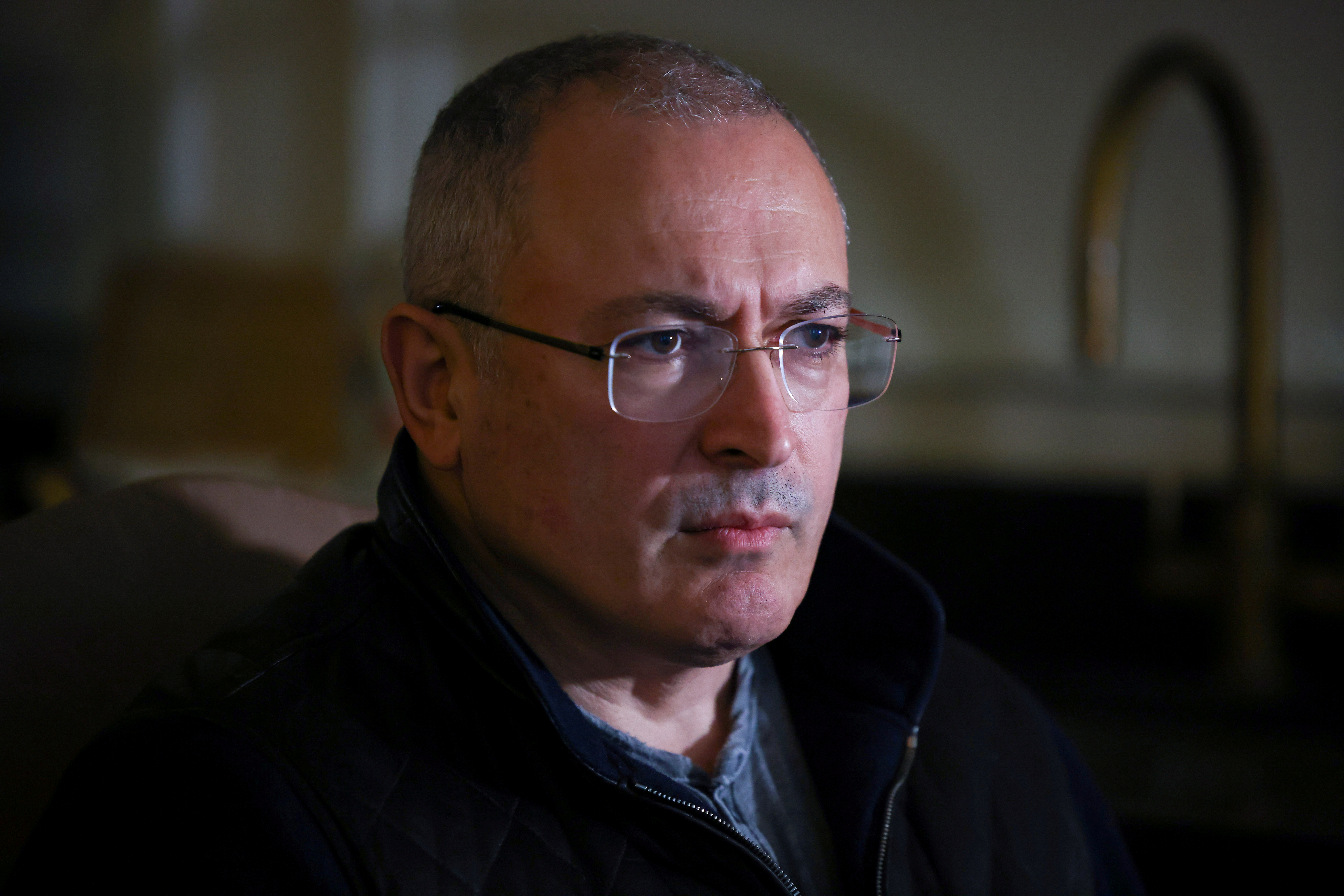 Former Russian tycoon Mikhail Khodorkovsky attends an interview with Reuters in central London, Britain